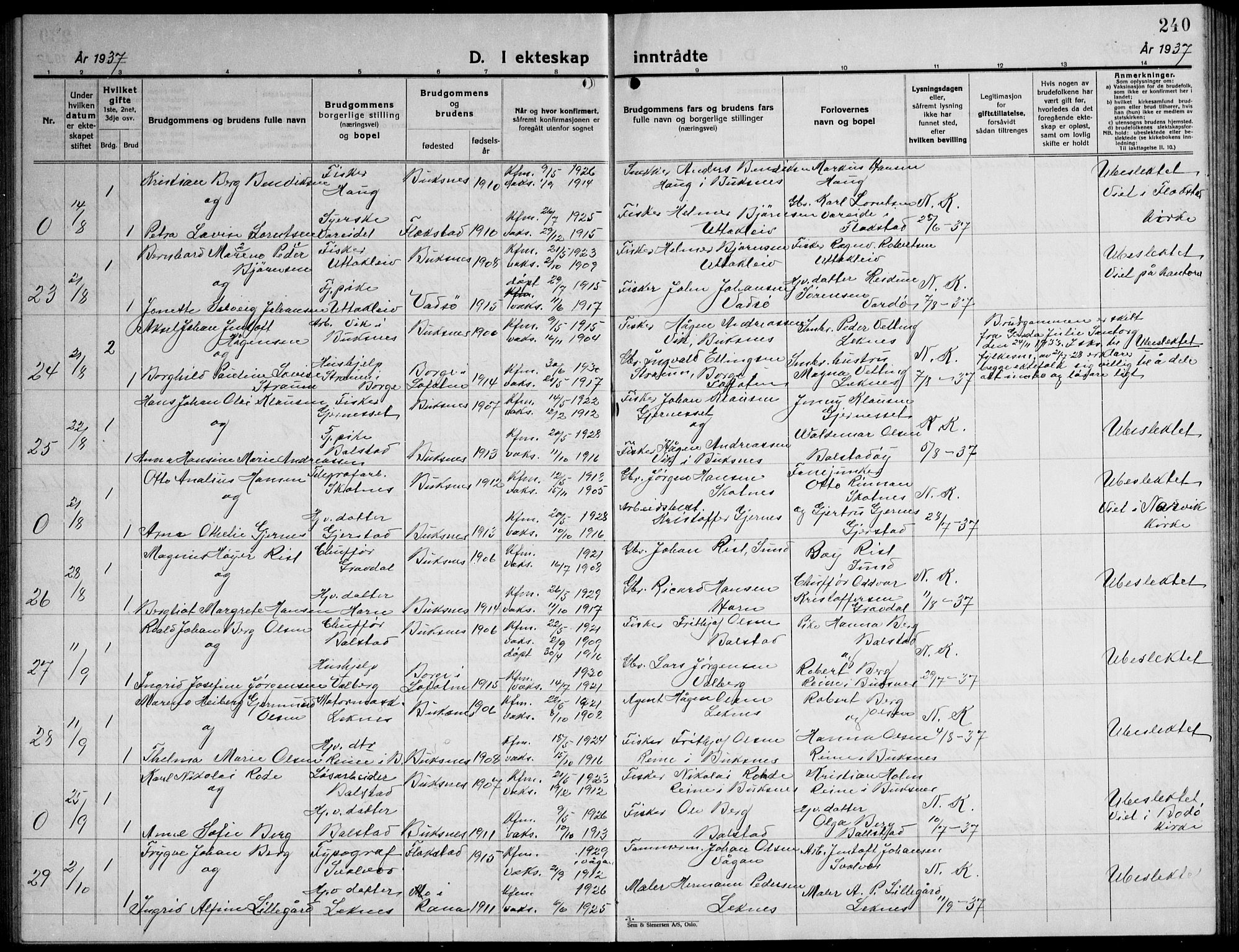 Ministerialprotokoller, klokkerbøker og fødselsregistre - Nordland, AV/SAT-A-1459/881/L1170: Parish register (copy) no. 881C07, 1930-1943, p. 240