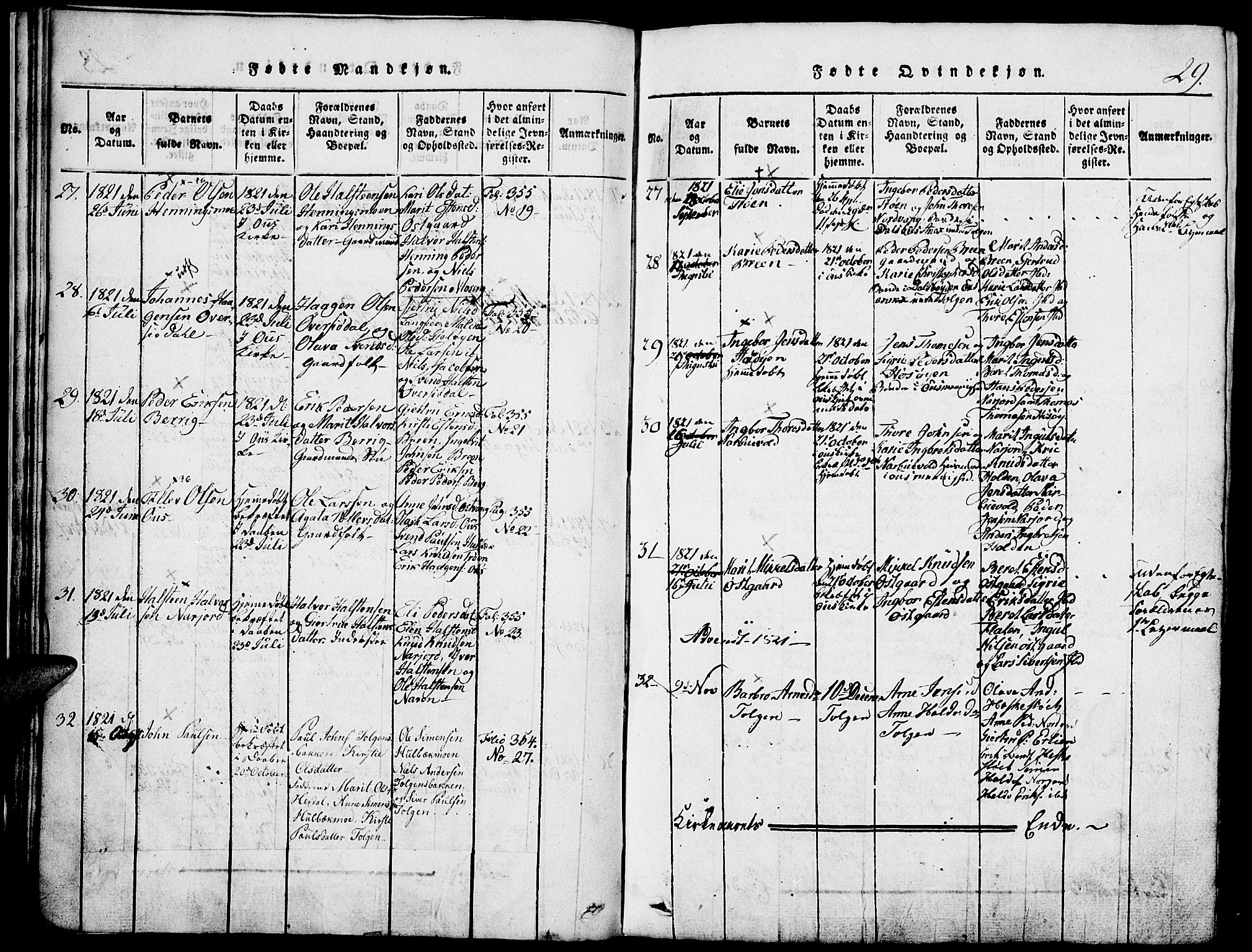 Tolga prestekontor, AV/SAH-PREST-062/K/L0004: Parish register (official) no. 4, 1815-1836, p. 29