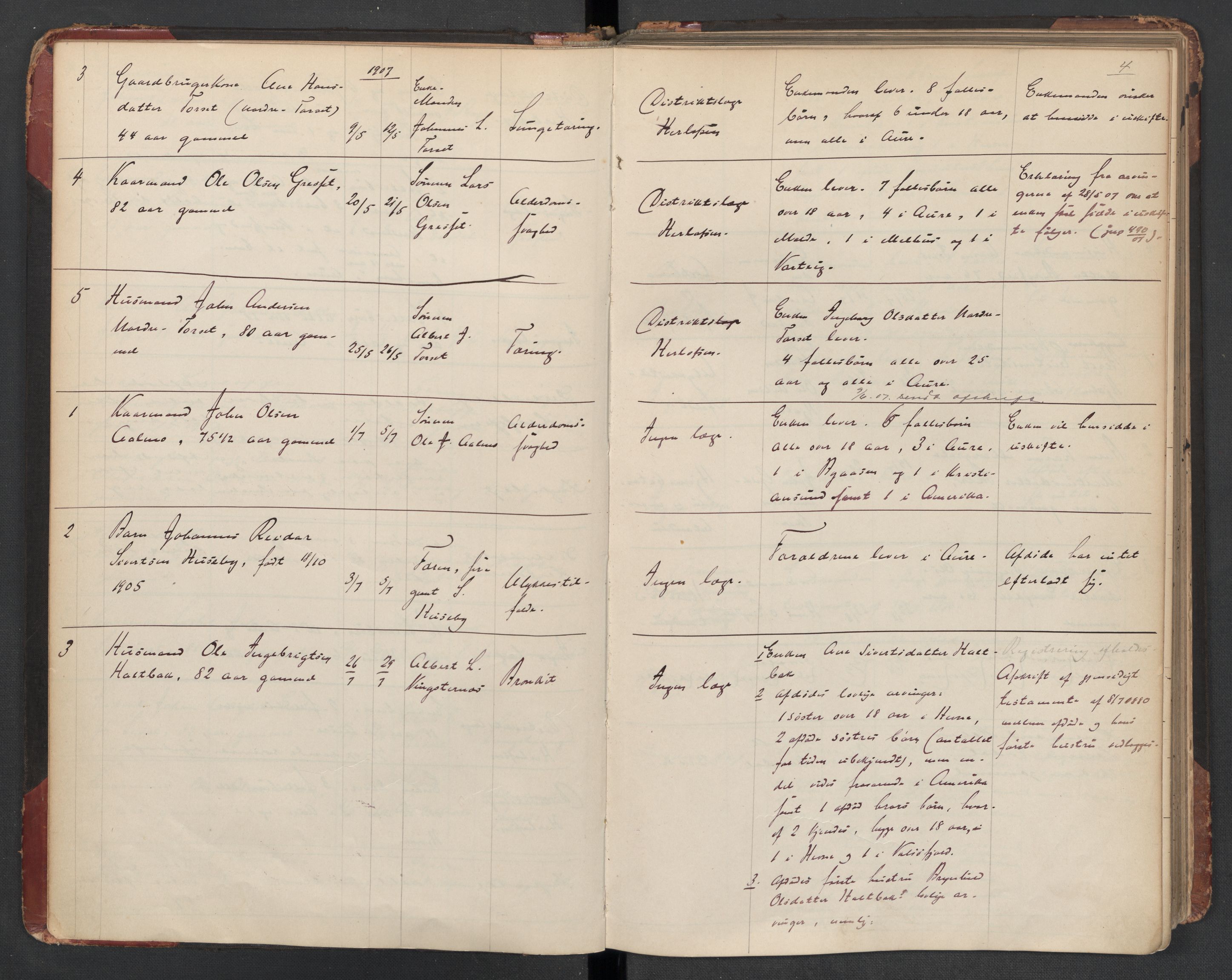 Aure lensmannskontor, AV/SAT-A-1088/1/02/L0003: 2.01.03 Dødsfallsprotokoll, 1906-1926, p. 4