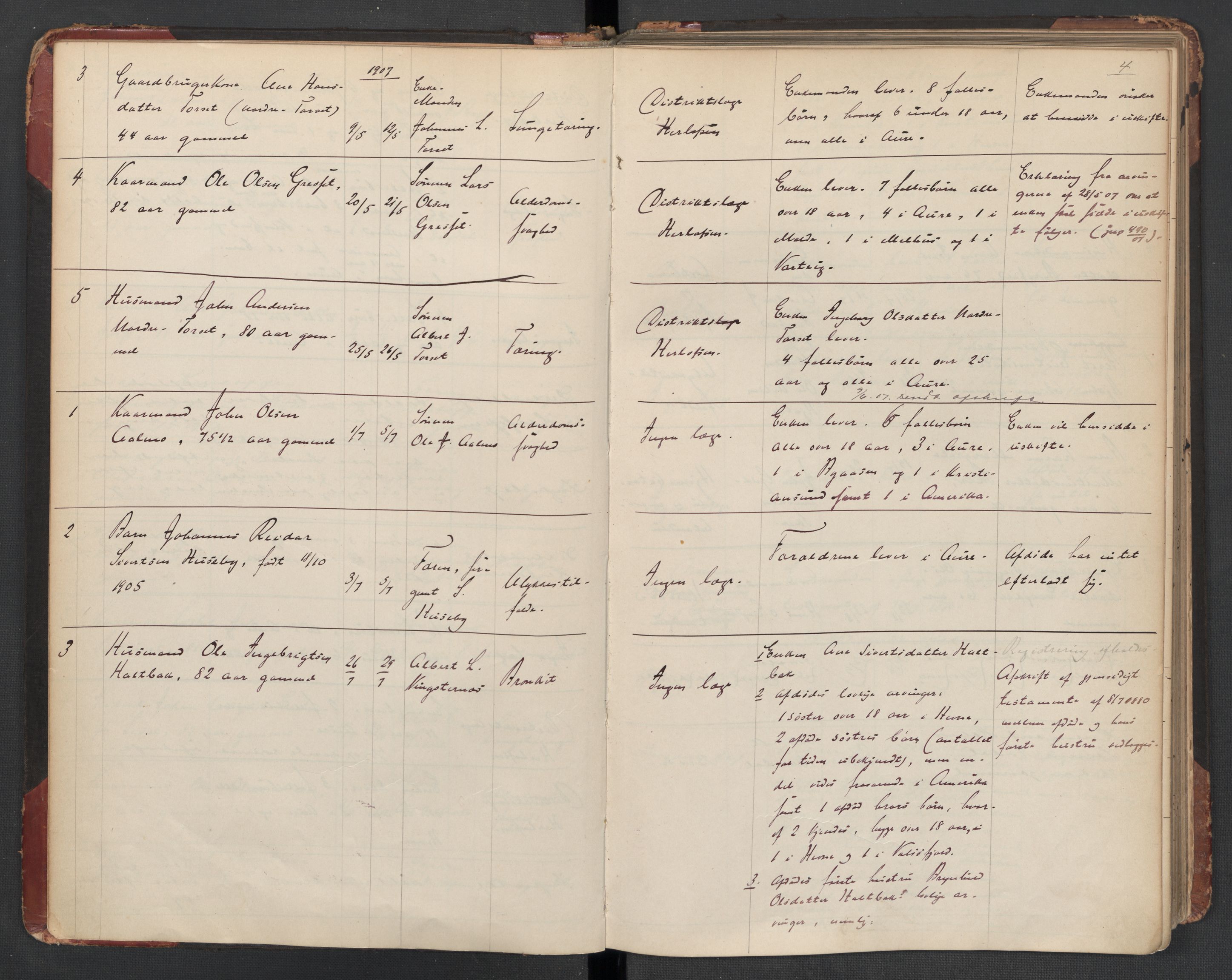 Aure lensmannskontor, SAT/A-1088/1/02/L0003: 2.01.03 Dødsfallsprotokoll, 1906-1926, p. 4