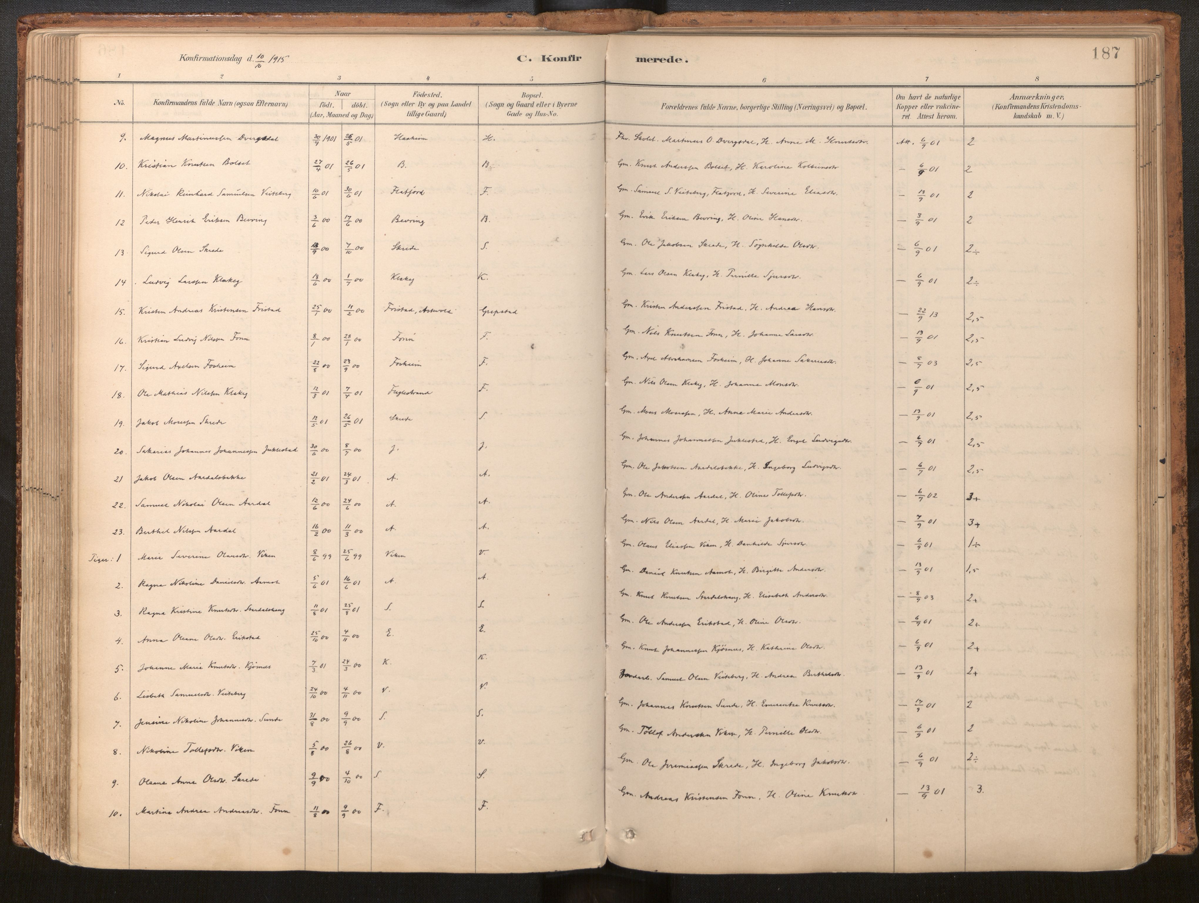 Jølster sokneprestembete, AV/SAB-A-80701/H/Haa/Haac/L0001: Parish register (official) no. C 1, 1882-1928, p. 187