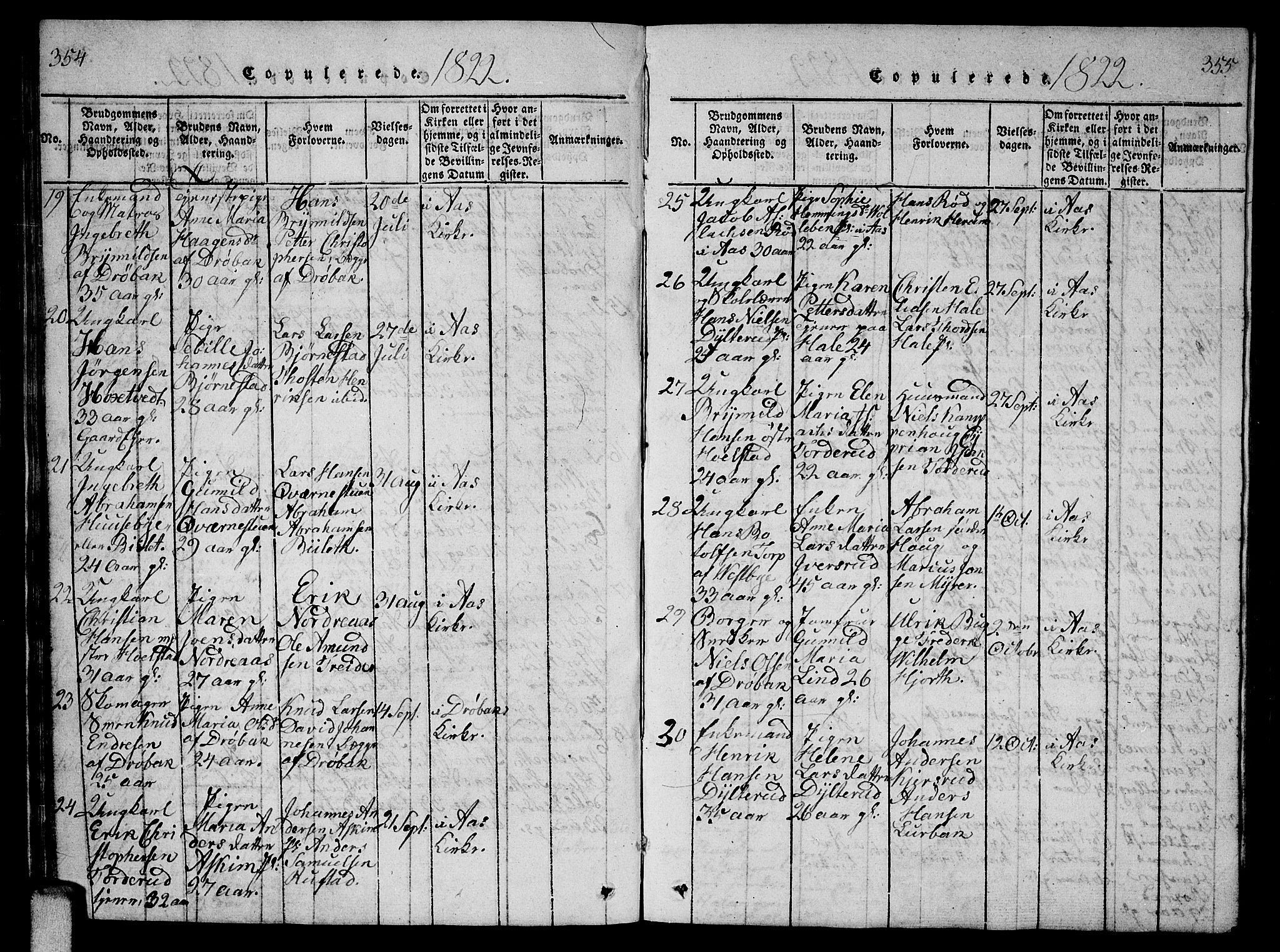 Ås prestekontor Kirkebøker, SAO/A-10894/G/Ga/L0002: Parish register (copy) no. I 2, 1820-1836, p. 354-355