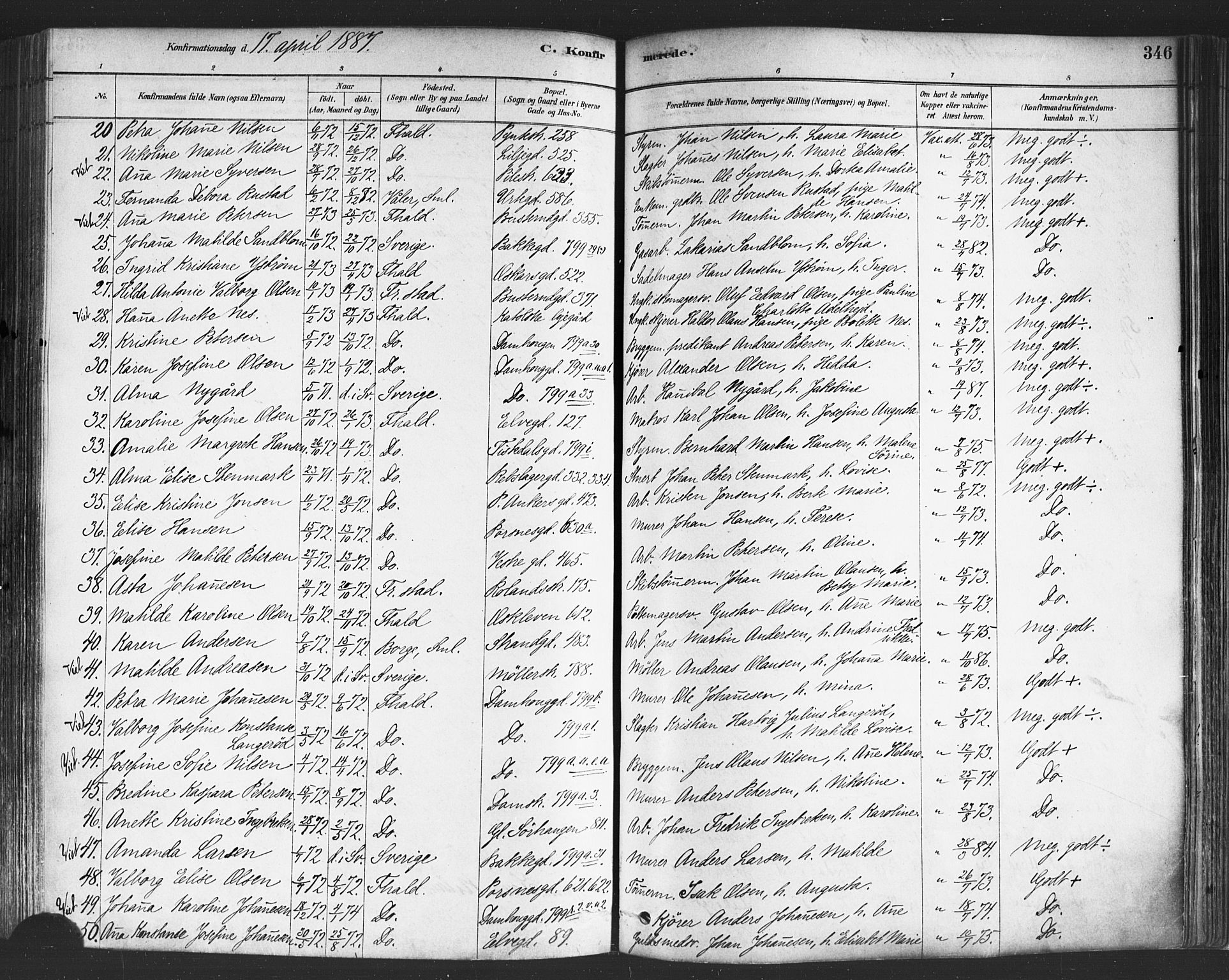 Halden prestekontor Kirkebøker, AV/SAO-A-10909/F/Fa/L0011: Parish register (official) no. I 11, 1878-1889, p. 346