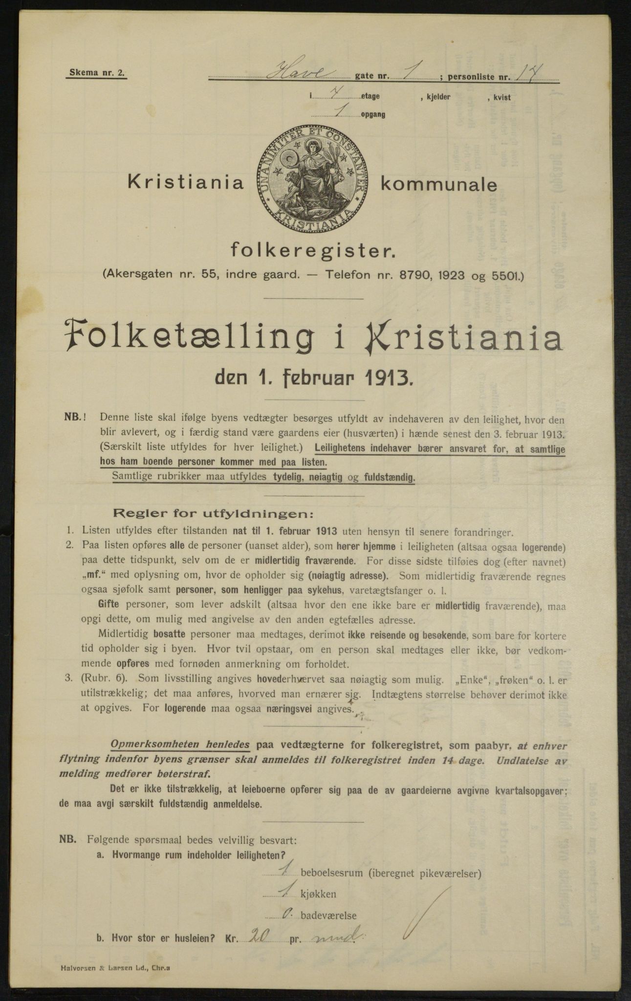 OBA, Municipal Census 1913 for Kristiania, 1913, p. 33384