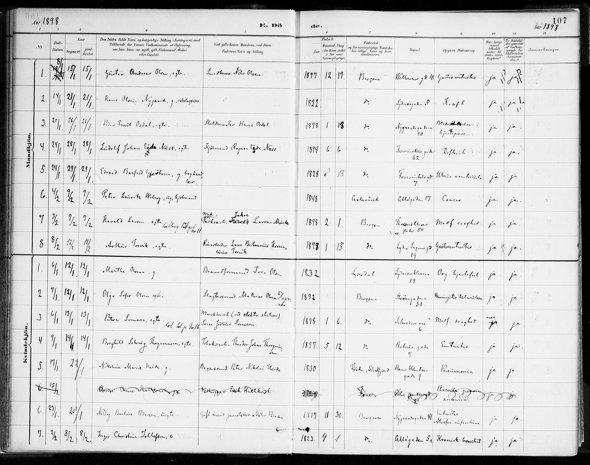 Johanneskirken sokneprestembete, SAB/A-76001/H/Haa/L0019: Parish register (official) no. E 1, 1885-1915, p. 107