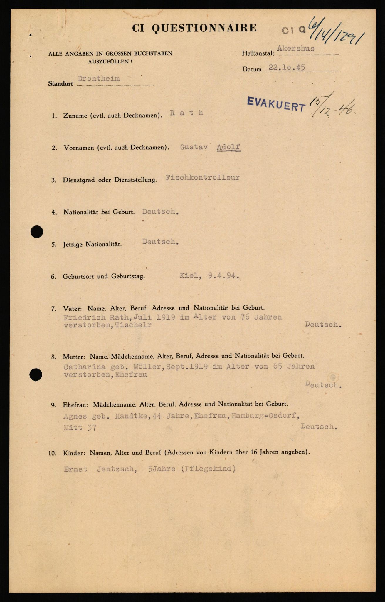 Forsvaret, Forsvarets overkommando II, AV/RA-RAFA-3915/D/Db/L0027: CI Questionaires. Tyske okkupasjonsstyrker i Norge. Tyskere., 1945-1946, p. 27