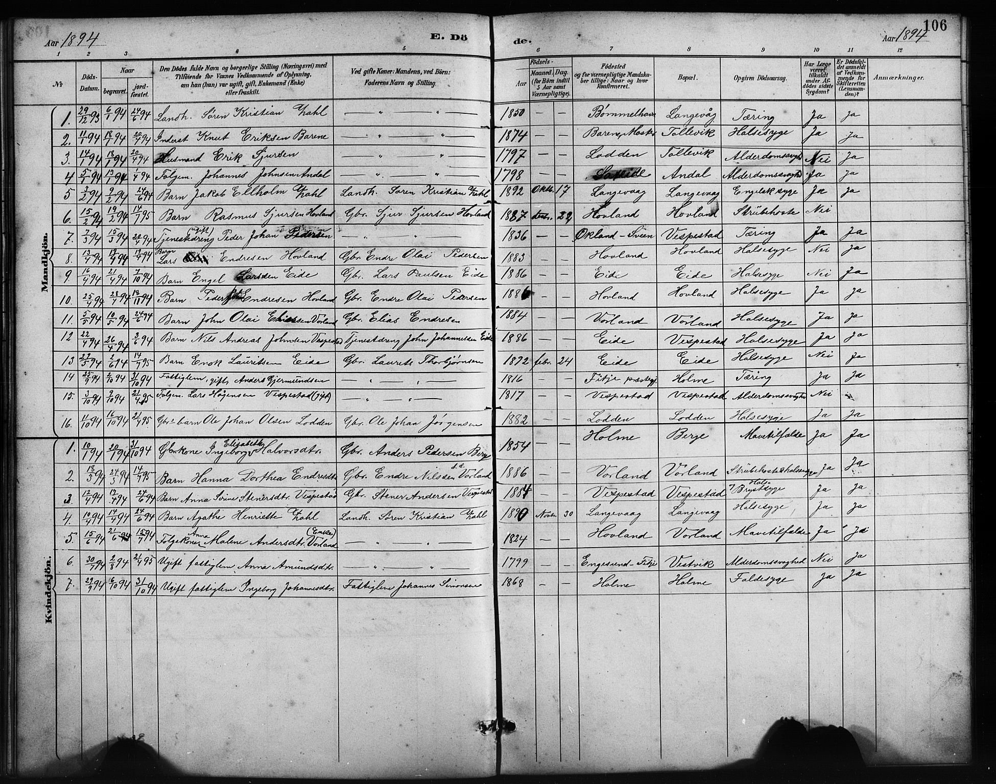 Finnås sokneprestembete, SAB/A-99925/H/Ha/Hab/Habc/L0002: Parish register (copy) no. C 2, 1887-1906, p. 106