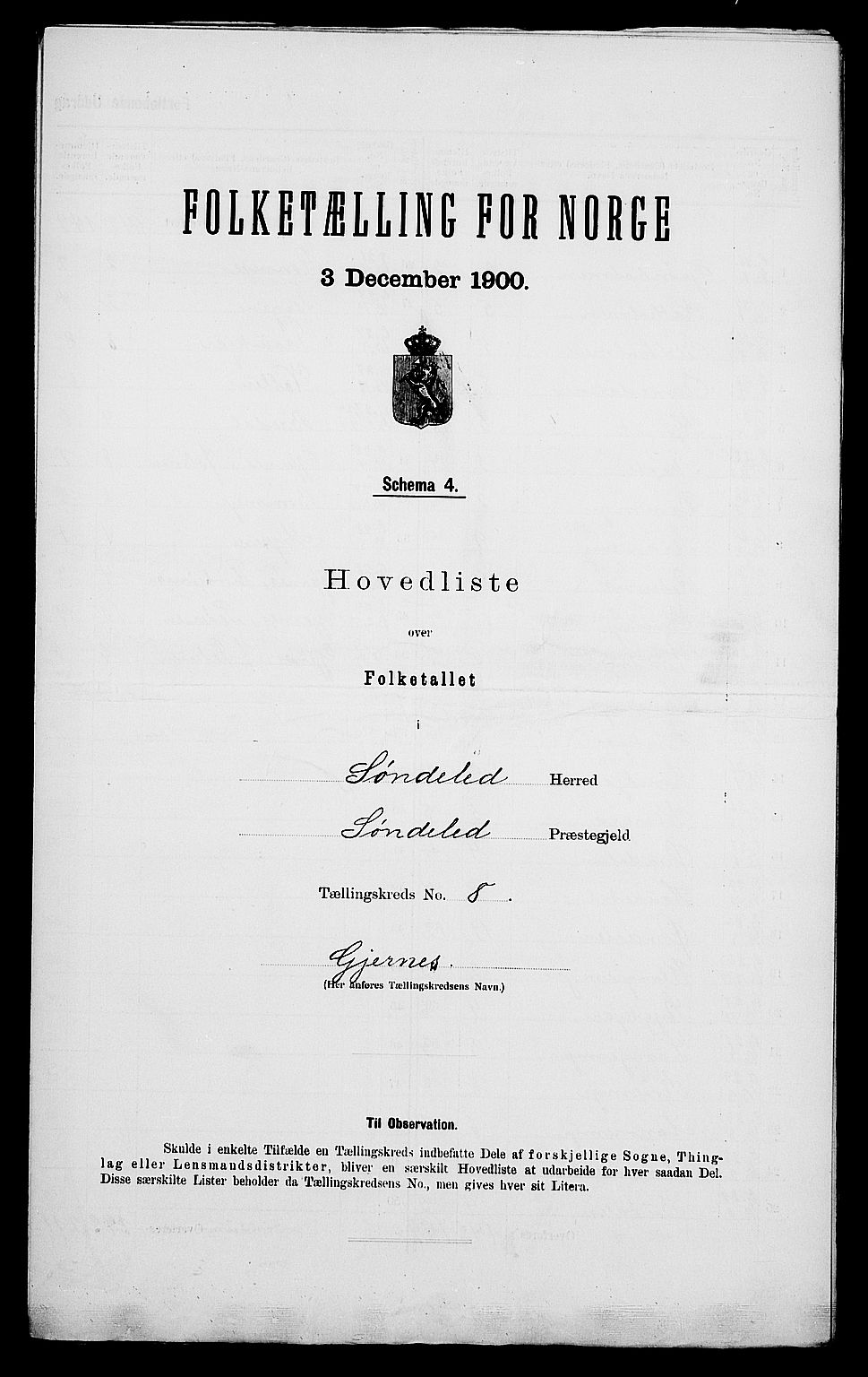 SAK, 1900 census for Søndeled, 1900, p. 47
