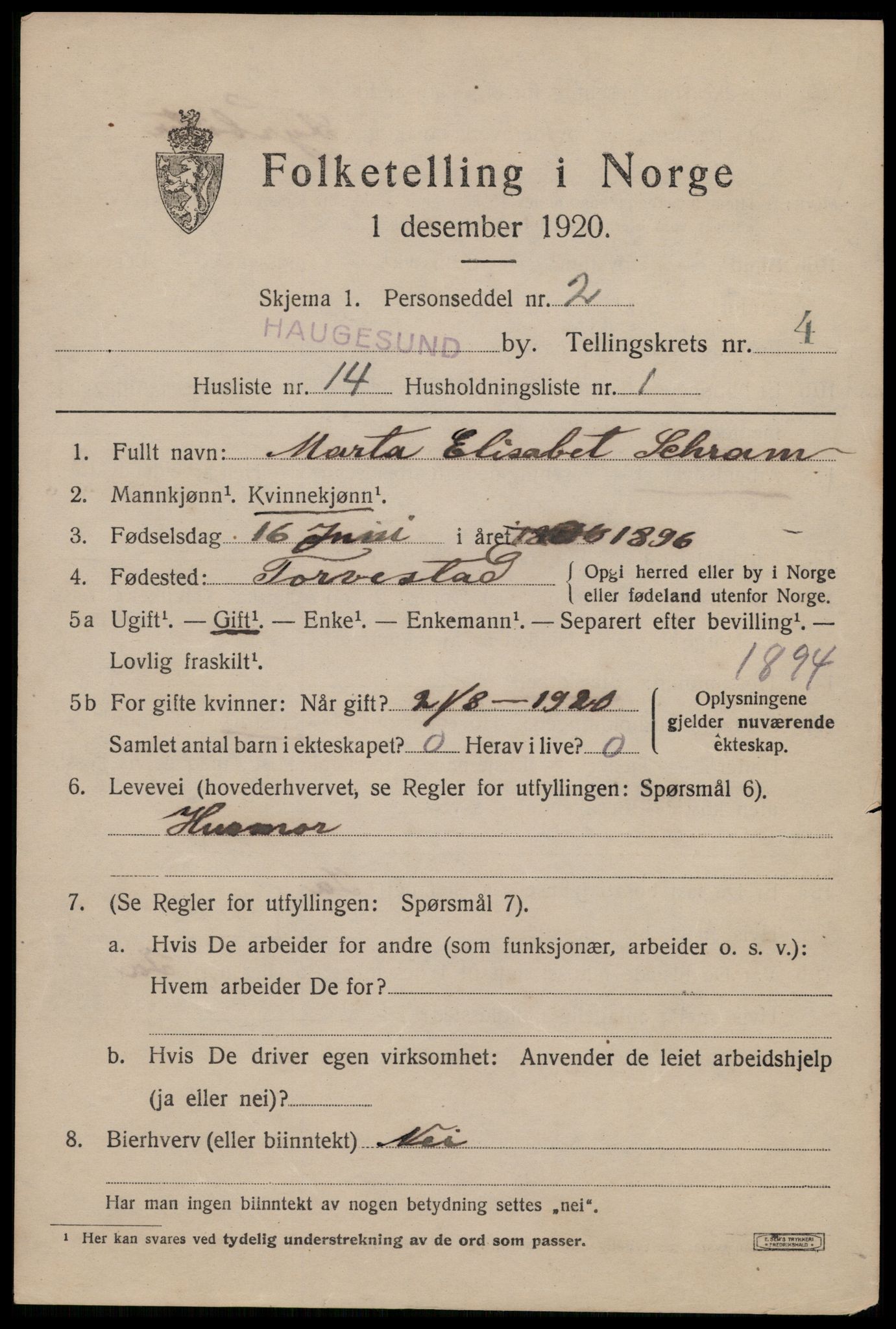 SAST, 1920 census for Haugesund, 1920, p. 15477