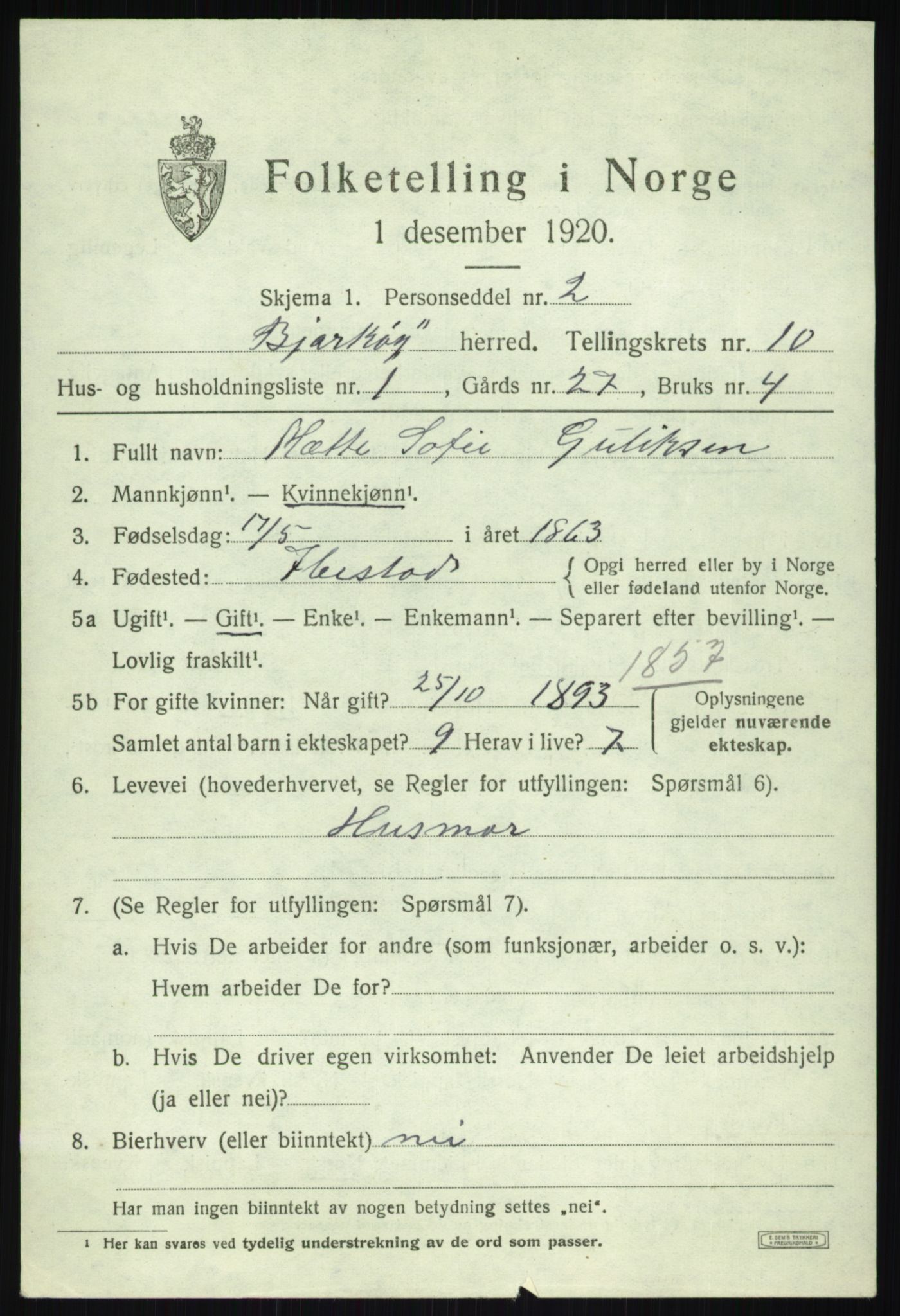 SATØ, 1920 census for Bjarkøy, 1920, p. 3995