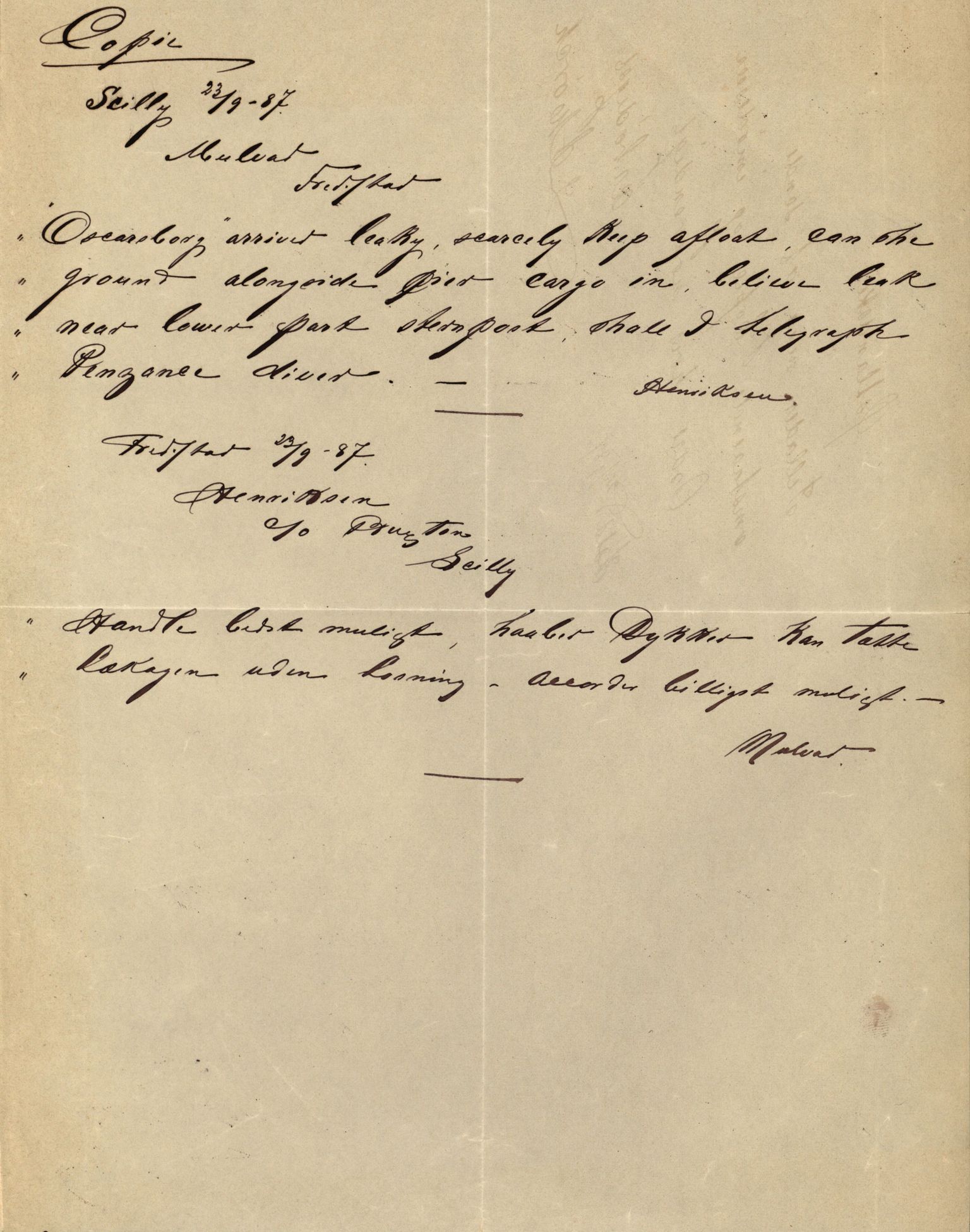 Pa 63 - Østlandske skibsassuranceforening, VEMU/A-1079/G/Ga/L0020/0010: Havaridokumenter / Anna, Silome, Oscarsborg, Memoria, Telegraf, 1887, p. 6