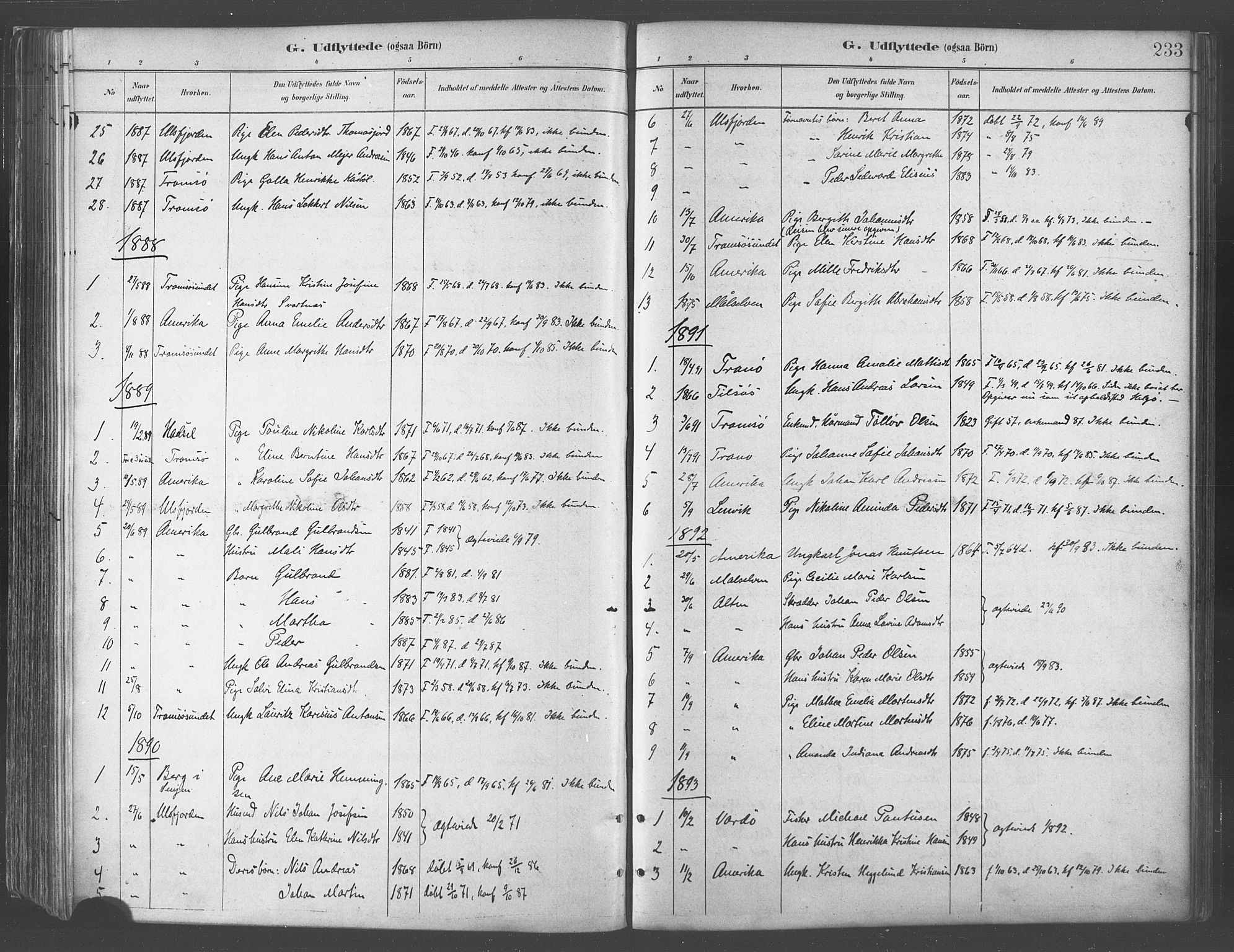 Balsfjord sokneprestembete, AV/SATØ-S-1303/G/Gaa/L0005kirke: Parish register (official) no. 5, 1884-1897, p. 233