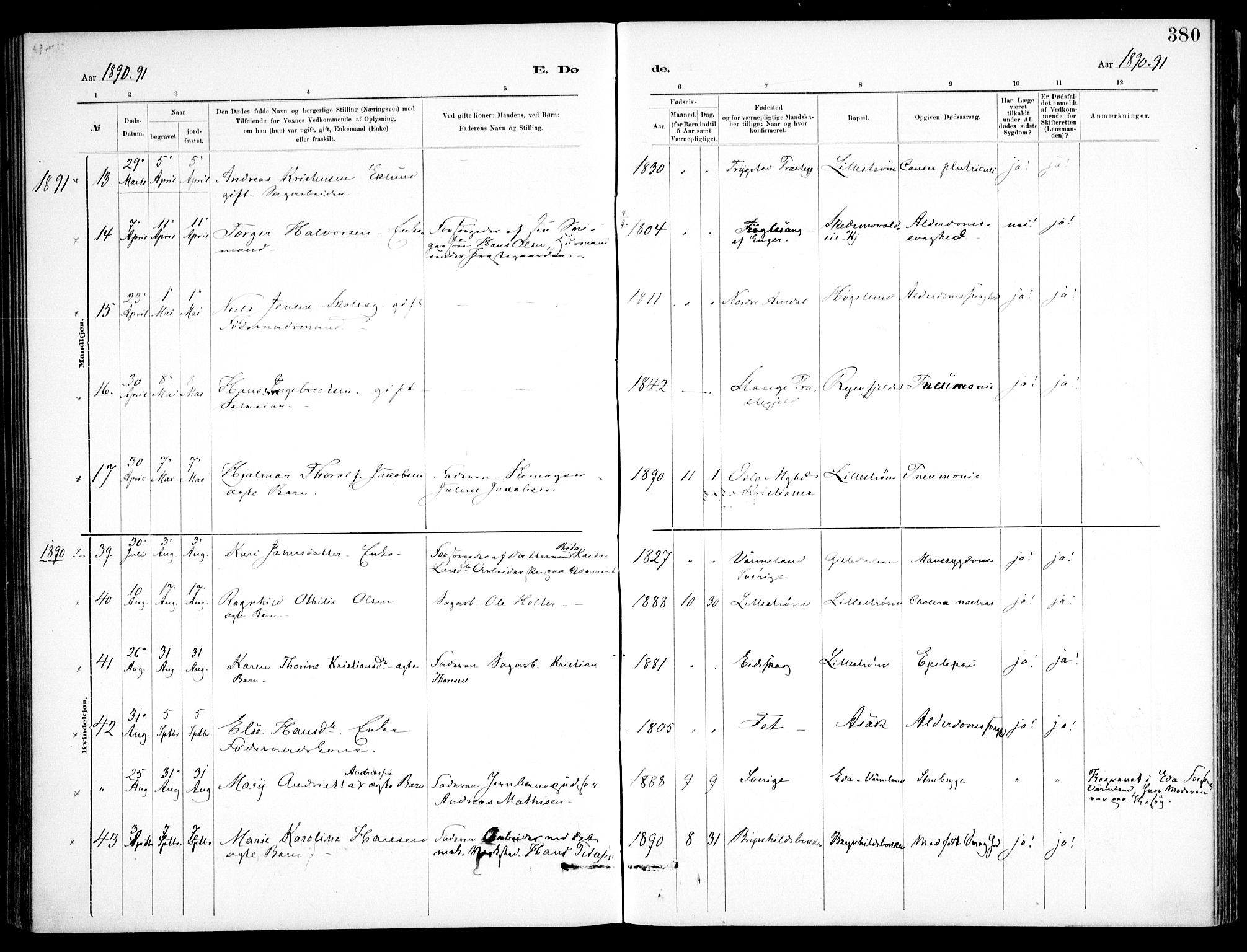Skedsmo prestekontor Kirkebøker, SAO/A-10033a/F/Fa/L0013: Parish register (official) no. I 13, 1883-1891, p. 380