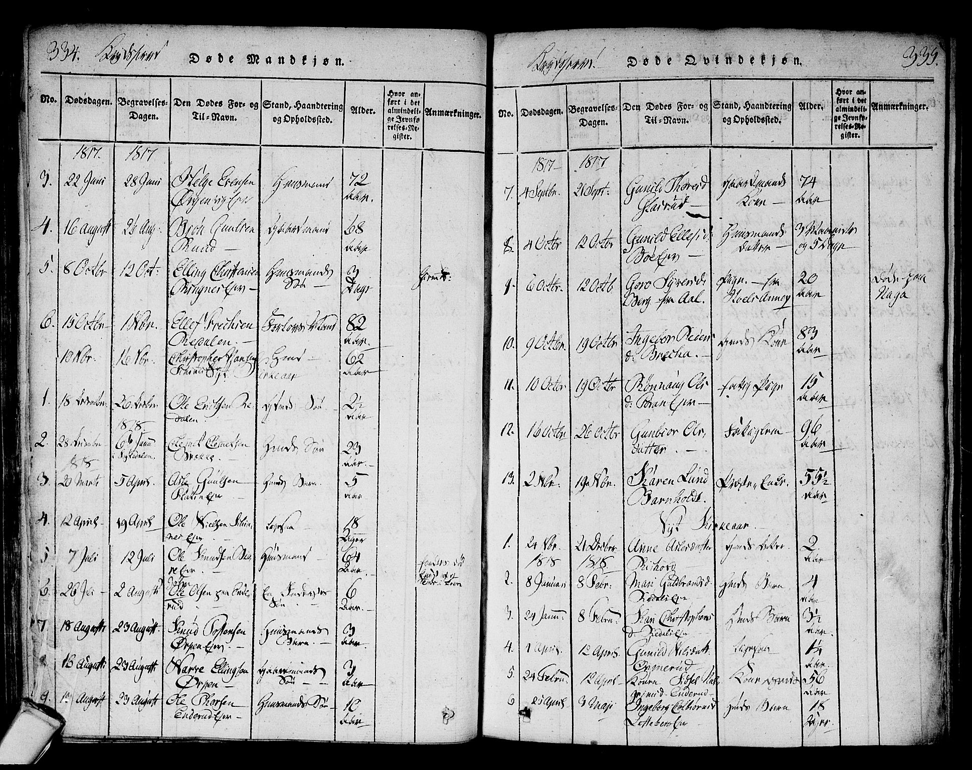 Sigdal kirkebøker, AV/SAKO-A-245/F/Fa/L0005: Parish register (official) no. I 5 /3, 1815-1829, p. 334-335