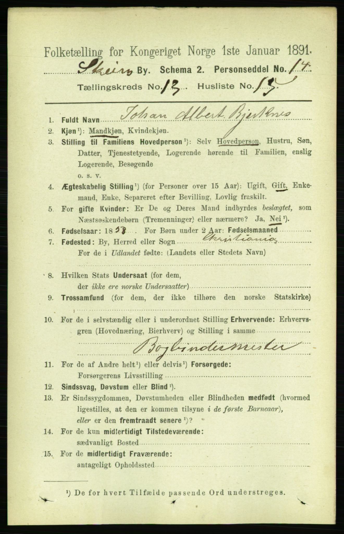 RA, 1891 census for 0806 Skien, 1891, p. 4216