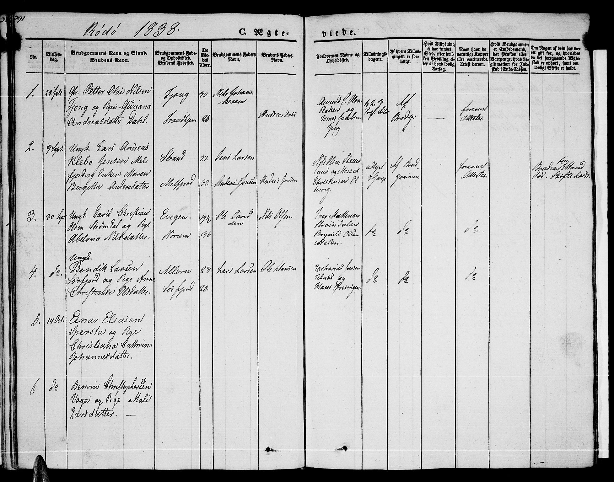 Ministerialprotokoller, klokkerbøker og fødselsregistre - Nordland, SAT/A-1459/841/L0600: Parish register (official) no. 841A07 /1, 1825-1844, p. 391