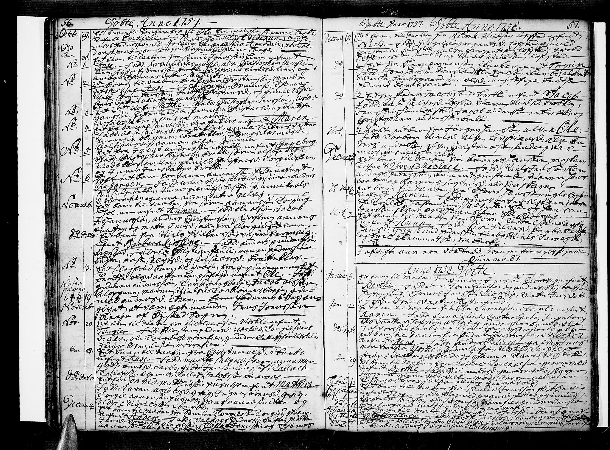 Tromøy sokneprestkontor, SAK/1111-0041/F/Fa/L0001: Parish register (official) no. A 1, 1747-1793, p. 56-57