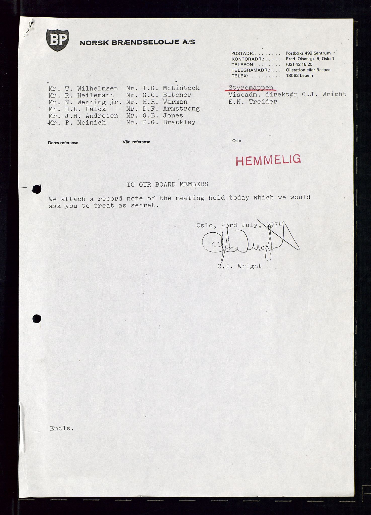 PA 1544 - Norsk Brændselolje A/S, AV/SAST-A-101965/1/A/Ab/L0006/0002: Styremøter  / Styremøter 1974, 1974, p. 20