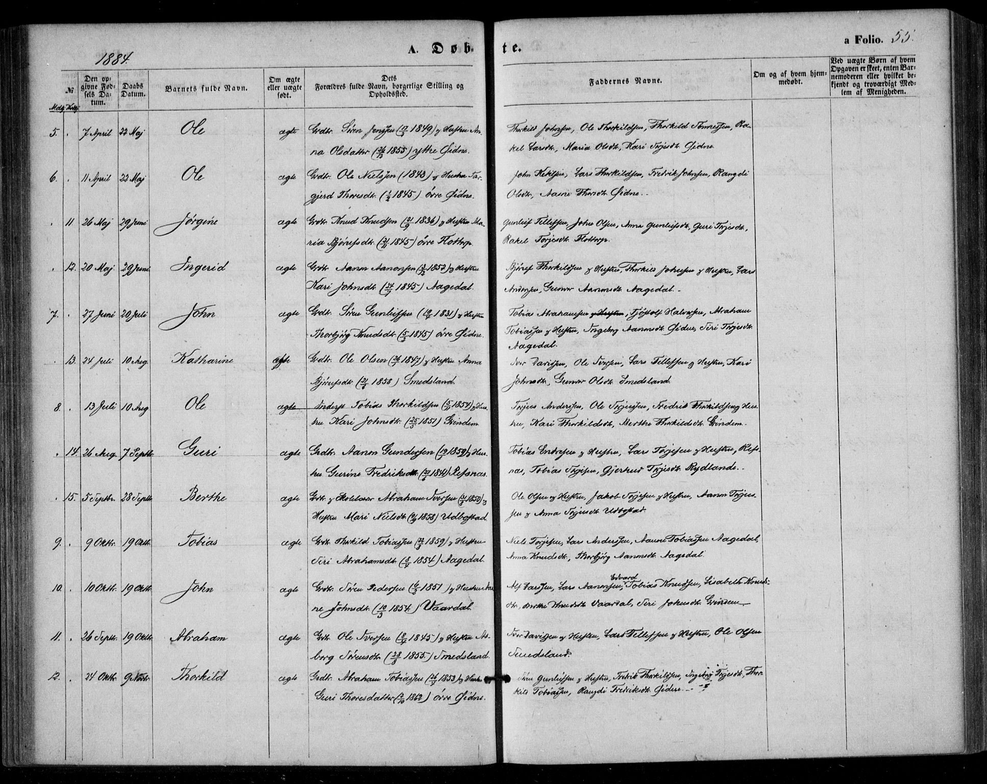 Bjelland sokneprestkontor, SAK/1111-0005/F/Fa/Fac/L0002: Parish register (official) no. A 2, 1866-1887, p. 55