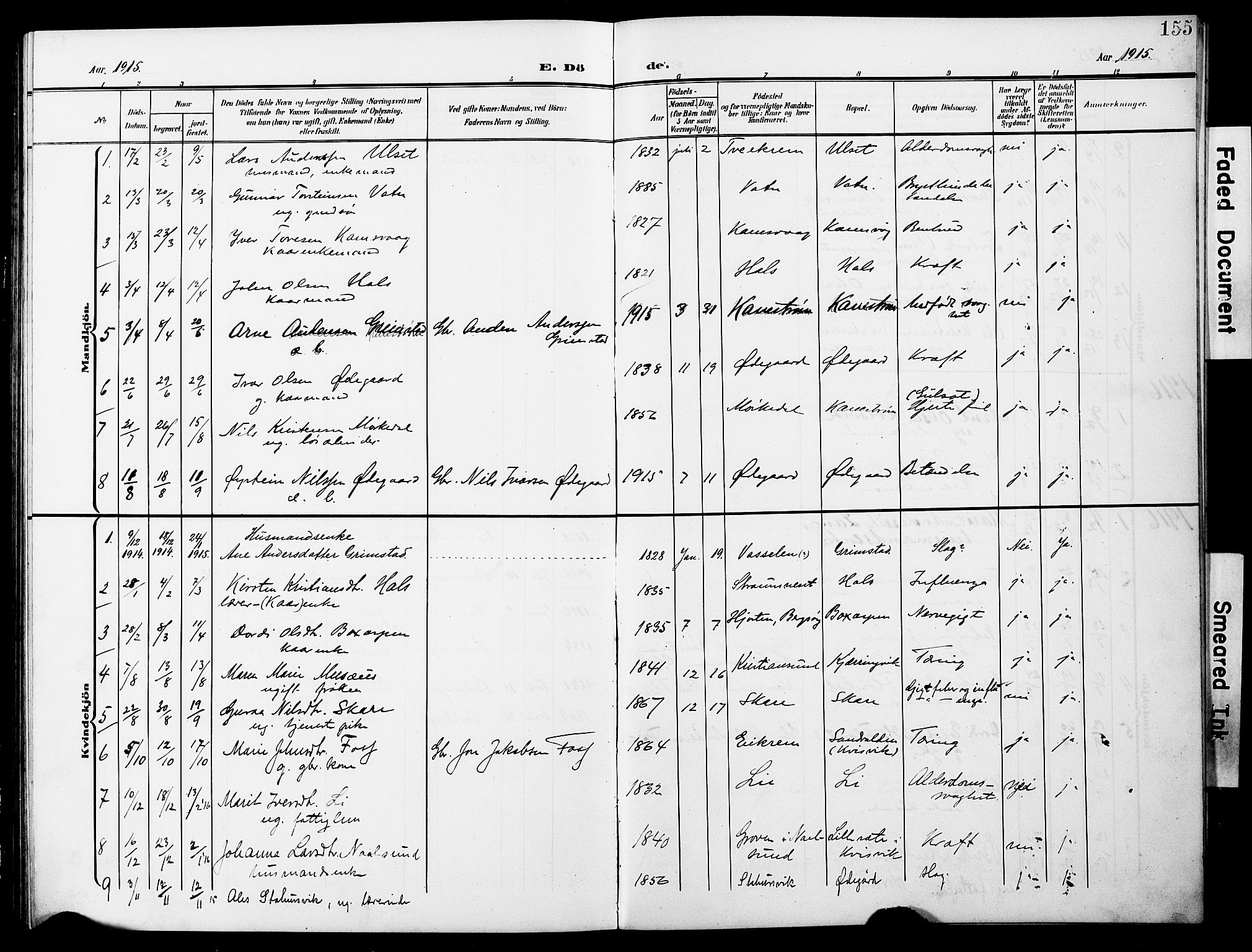 Ministerialprotokoller, klokkerbøker og fødselsregistre - Møre og Romsdal, AV/SAT-A-1454/587/L1001: Parish register (copy) no. 587C01, 1906-1927, p. 155