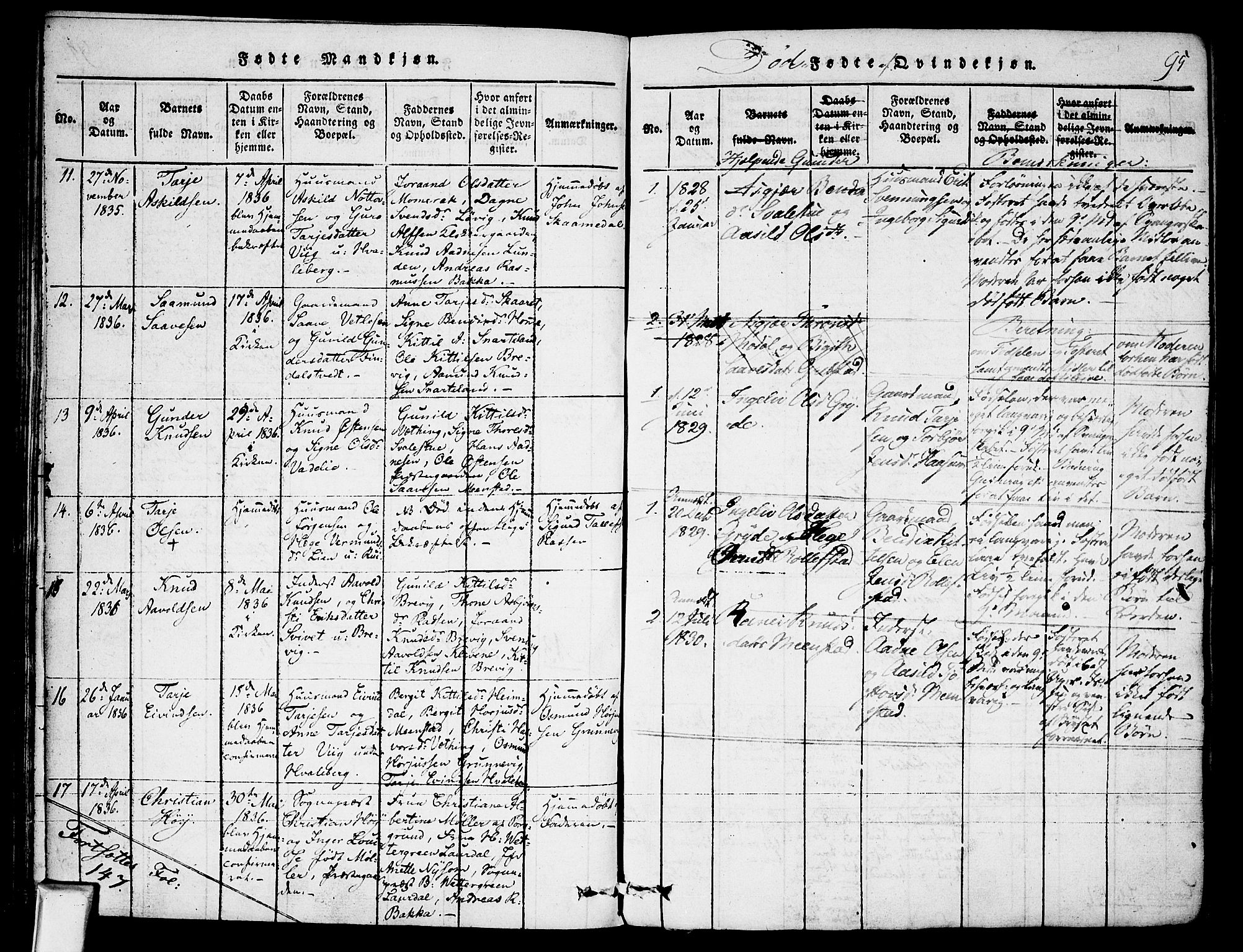 Fyresdal kirkebøker, SAKO/A-263/F/Fa/L0003: Parish register (official) no. I 3, 1815-1840, p. 95
