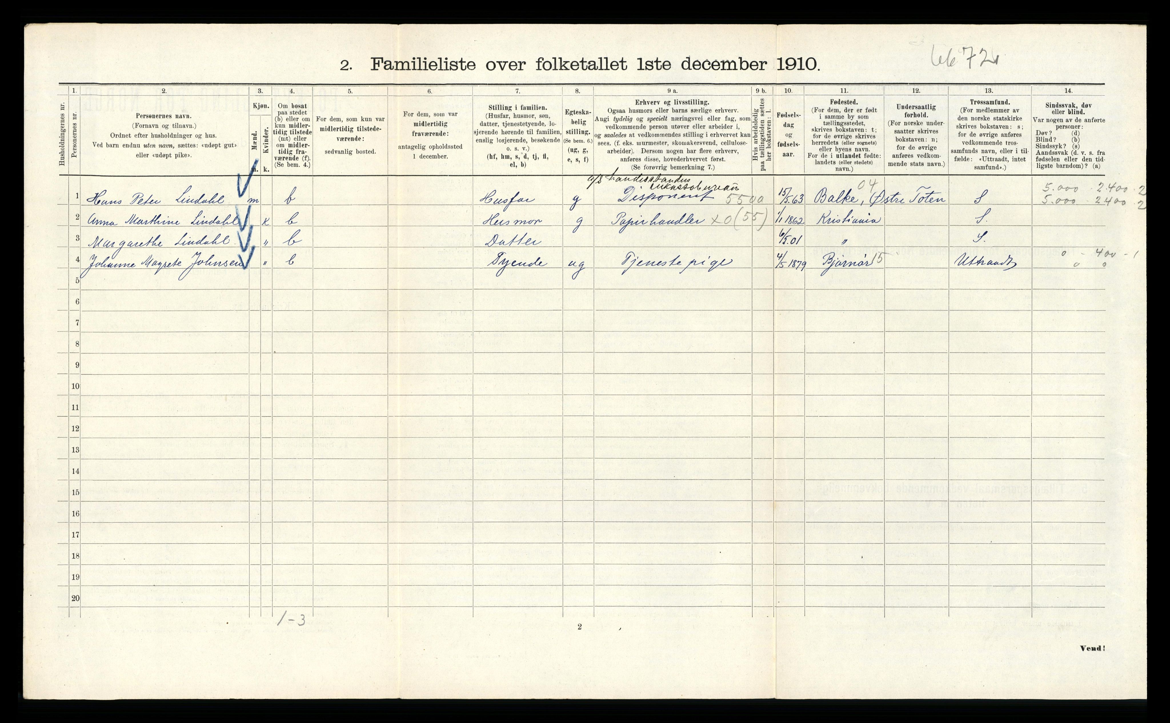 RA, 1910 census for Kristiania, 1910, p. 57496