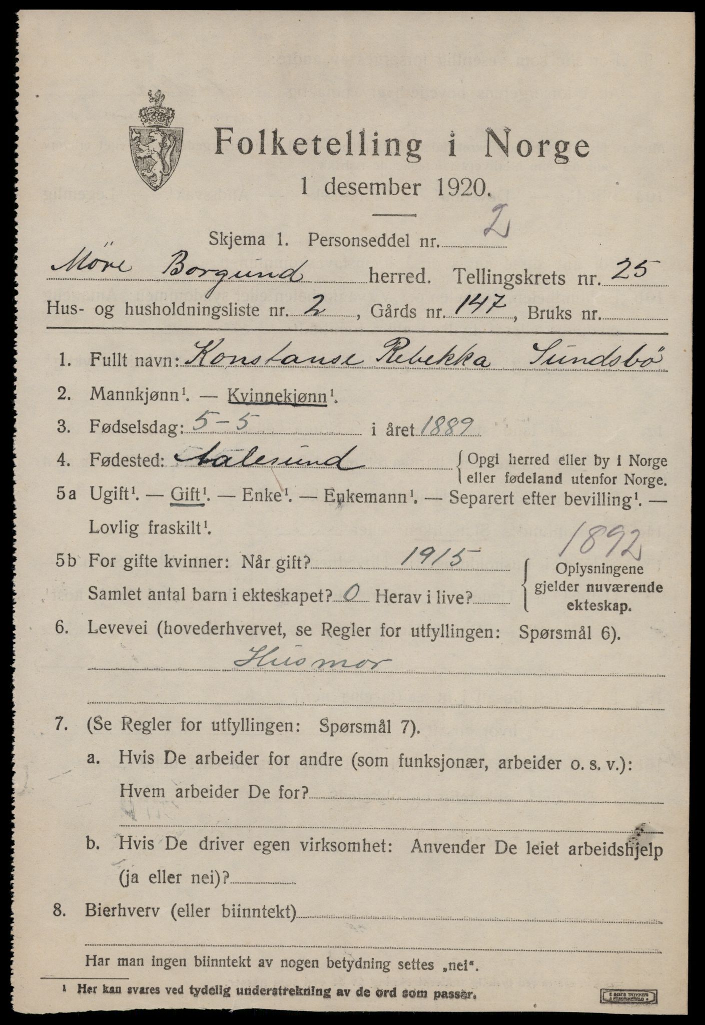 SAT, 1920 census for Borgund, 1920, p. 16808