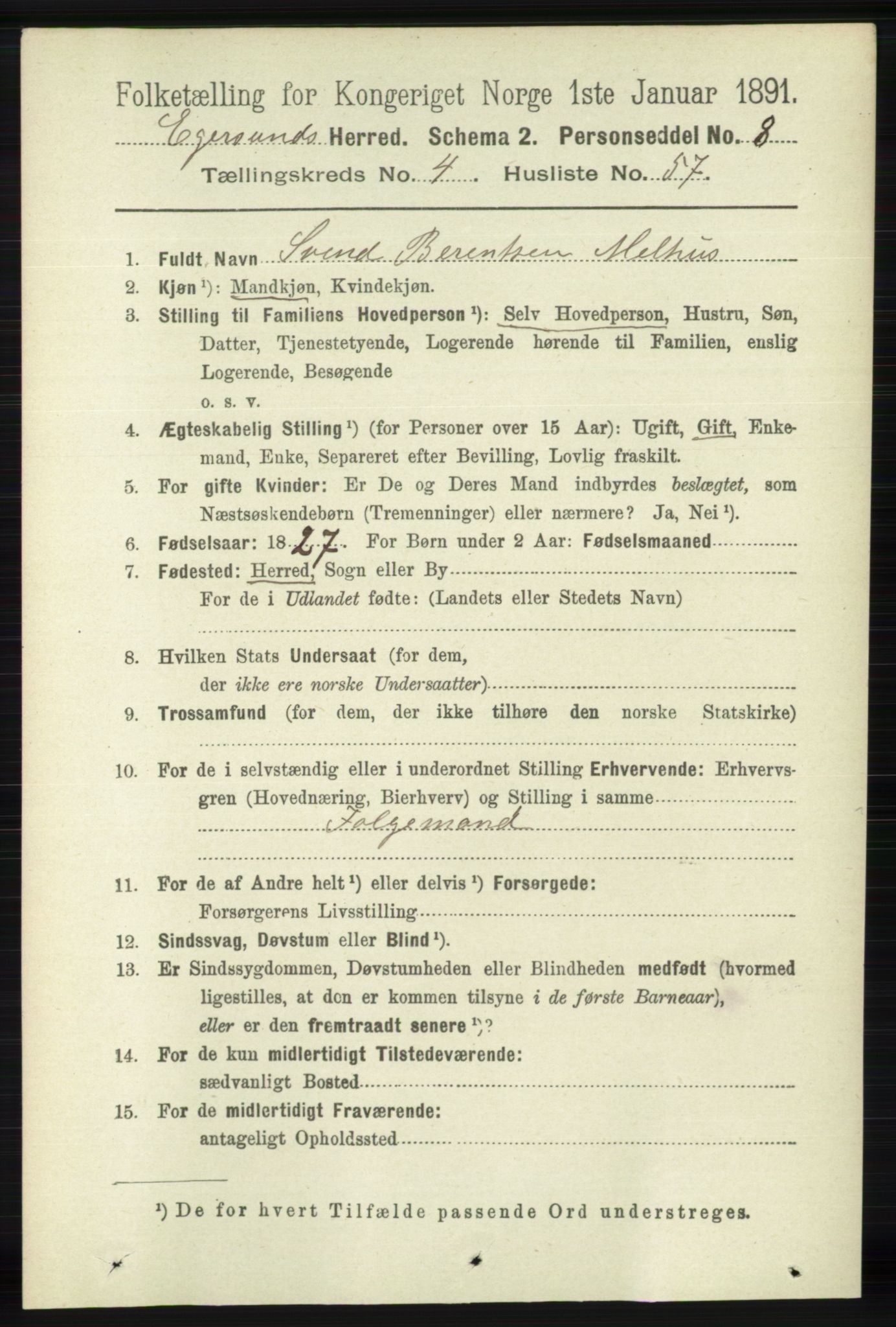 RA, 1891 census for 1116 Eigersund herred, 1891, p. 2009