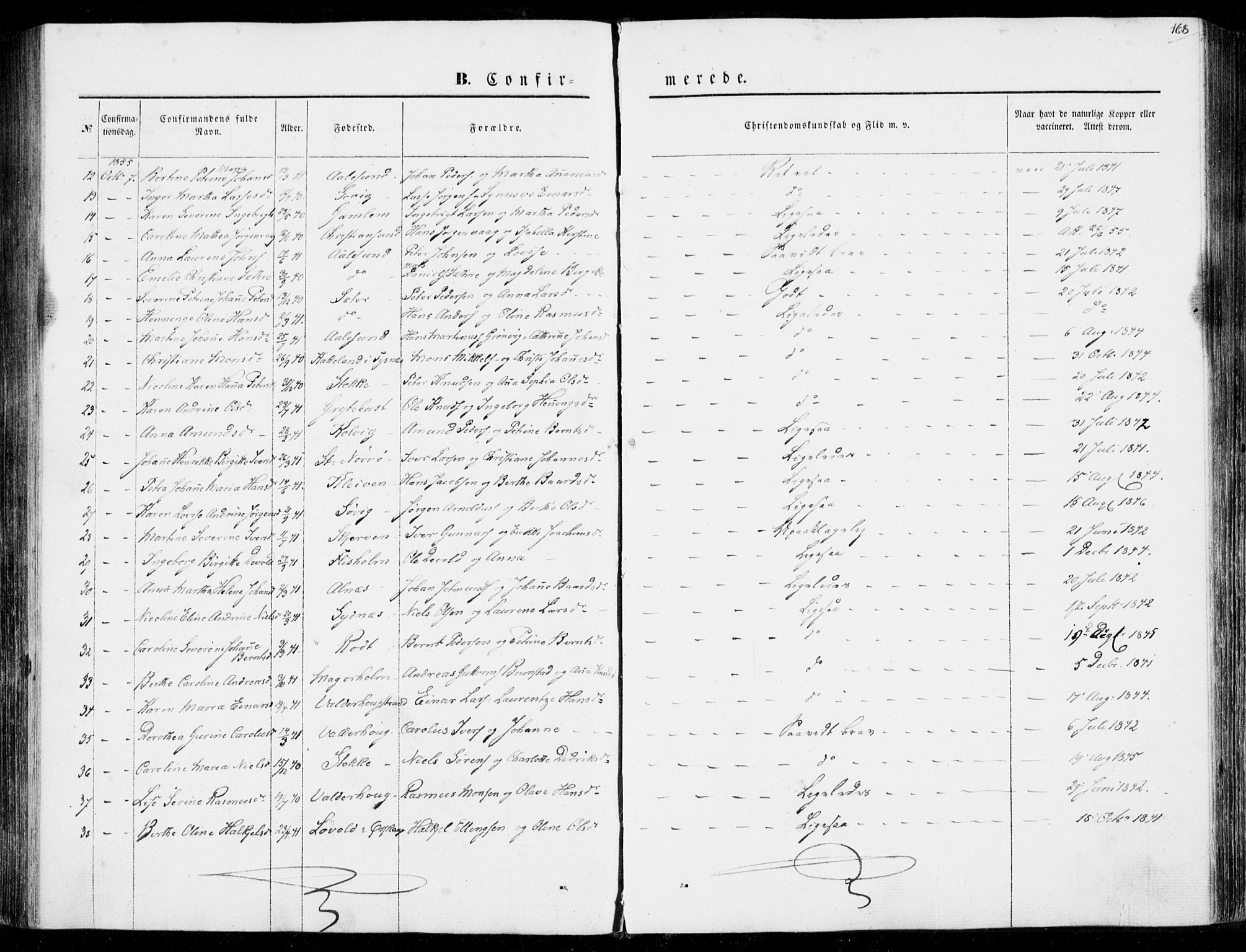 Ministerialprotokoller, klokkerbøker og fødselsregistre - Møre og Romsdal, AV/SAT-A-1454/528/L0397: Parish register (official) no. 528A08, 1848-1858, p. 168