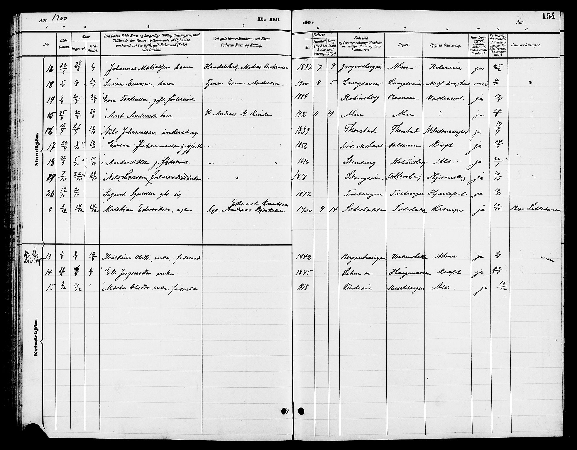 Ringsaker prestekontor, SAH/PREST-014/L/La/L0013: Parish register (copy) no. 13, 1891-1904, p. 154