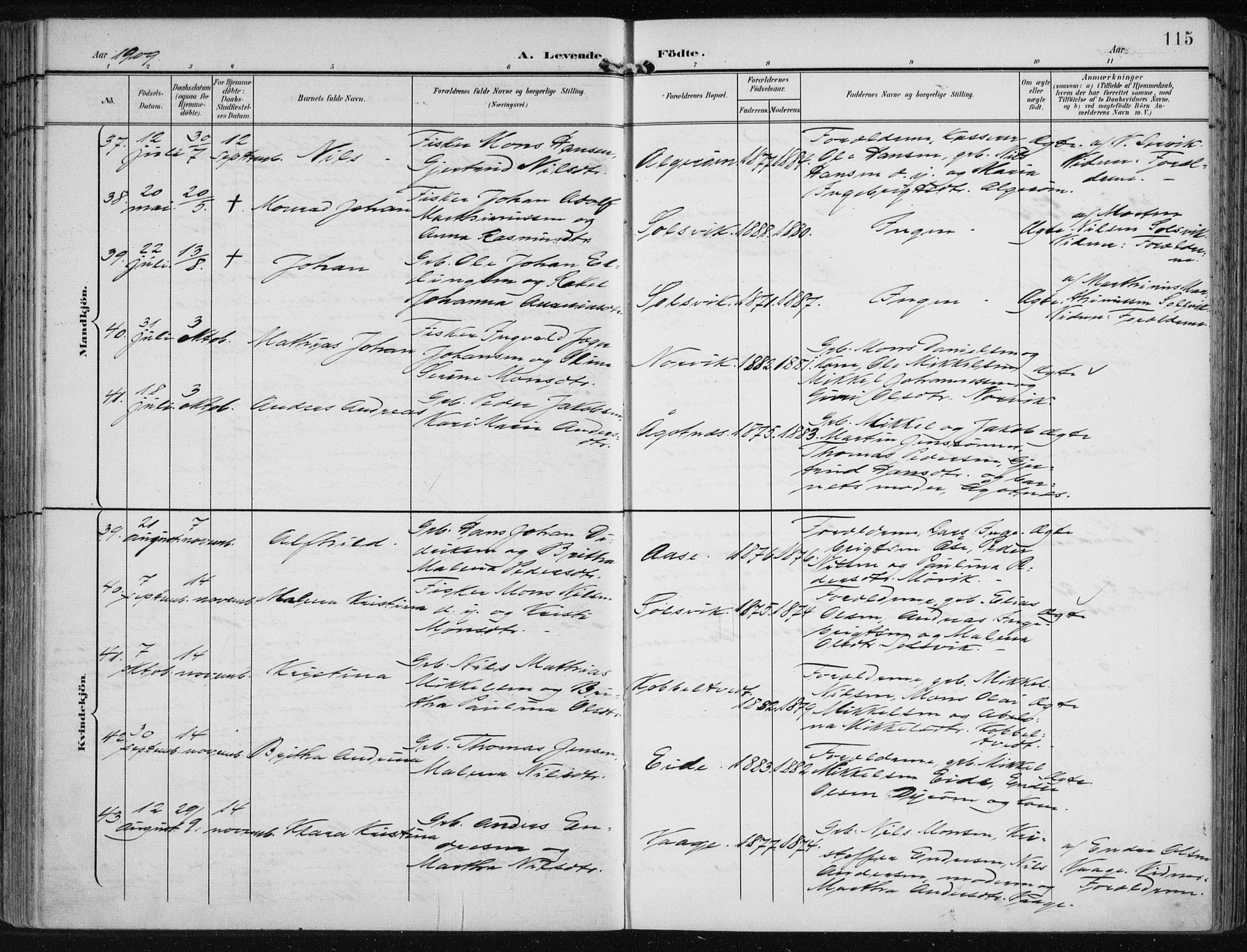 Fjell sokneprestembete, SAB/A-75301/H/Haa: Parish register (official) no. A  9, 1899-1910, p. 115