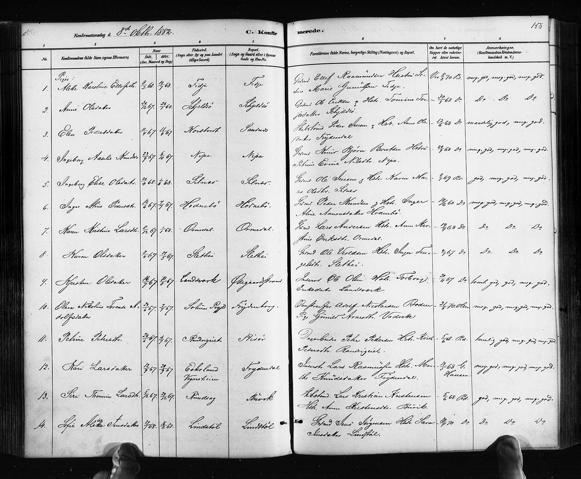 Søndeled sokneprestkontor, SAK/1111-0038/F/Fa/L0004: Parish register (official) no. A 4, 1880-1889, p. 156