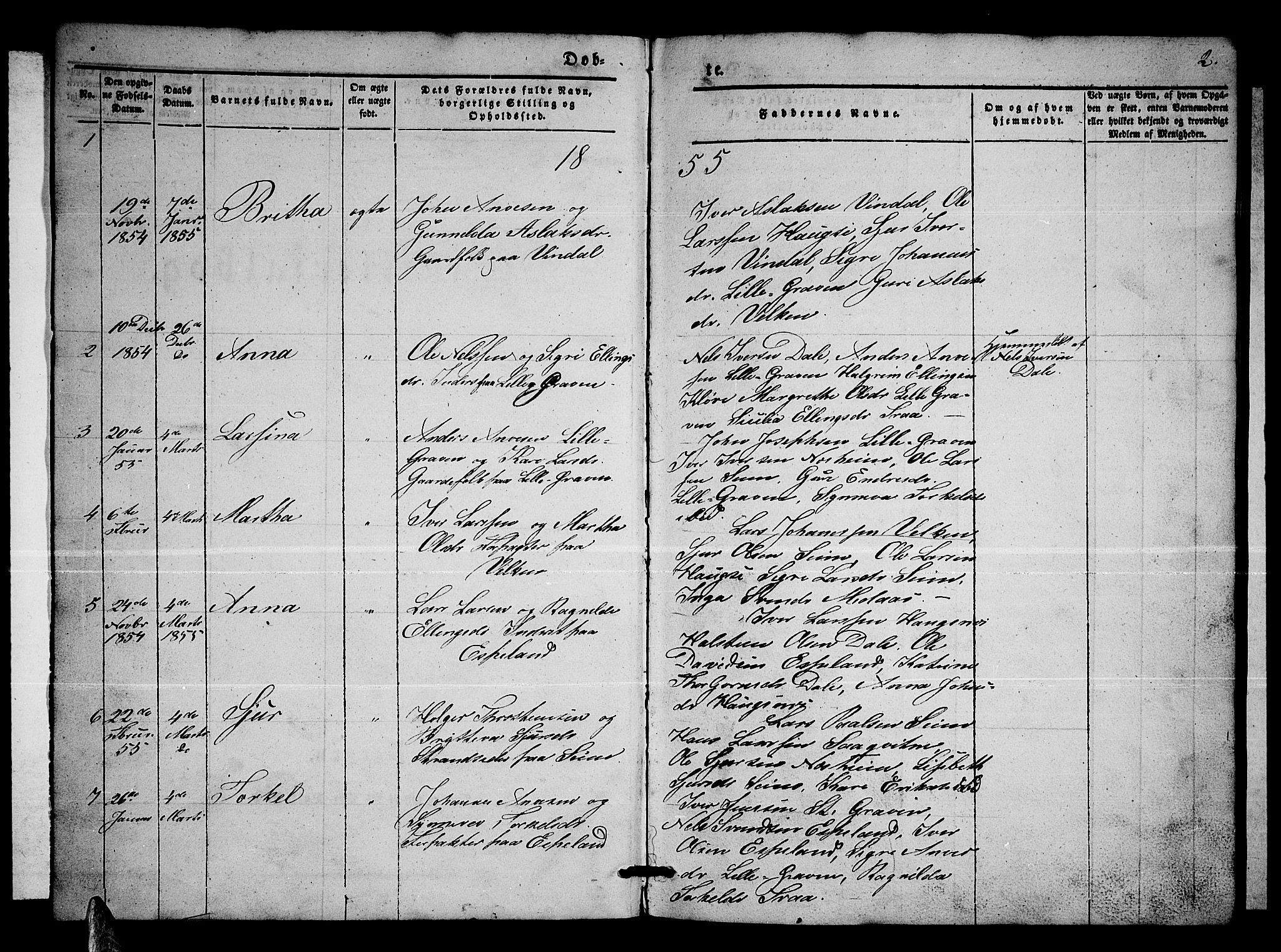 Ulvik sokneprestembete, SAB/A-78801/H/Hab: Parish register (copy) no. B 1, 1855-1868, p. 2