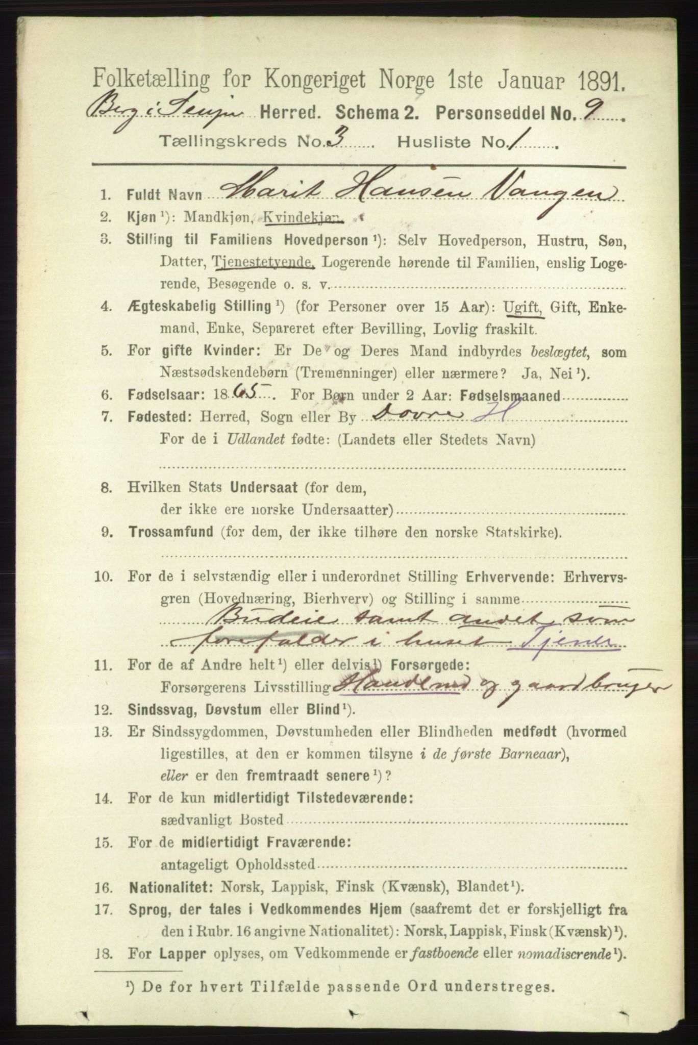 RA, 1891 census for 1929 Berg, 1891, p. 1029