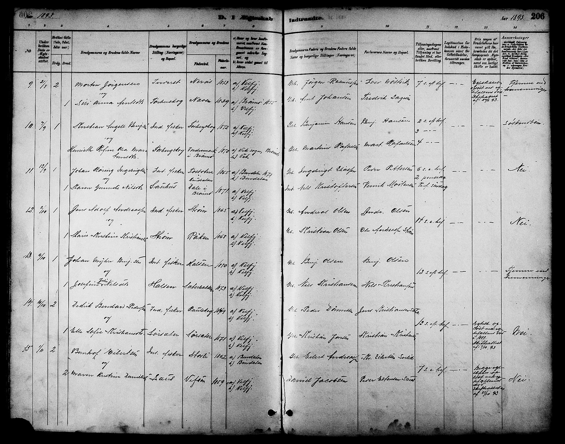 Ministerialprotokoller, klokkerbøker og fødselsregistre - Nordland, AV/SAT-A-1459/814/L0230: Parish register (copy) no. 814C03, 1884-1911, p. 206