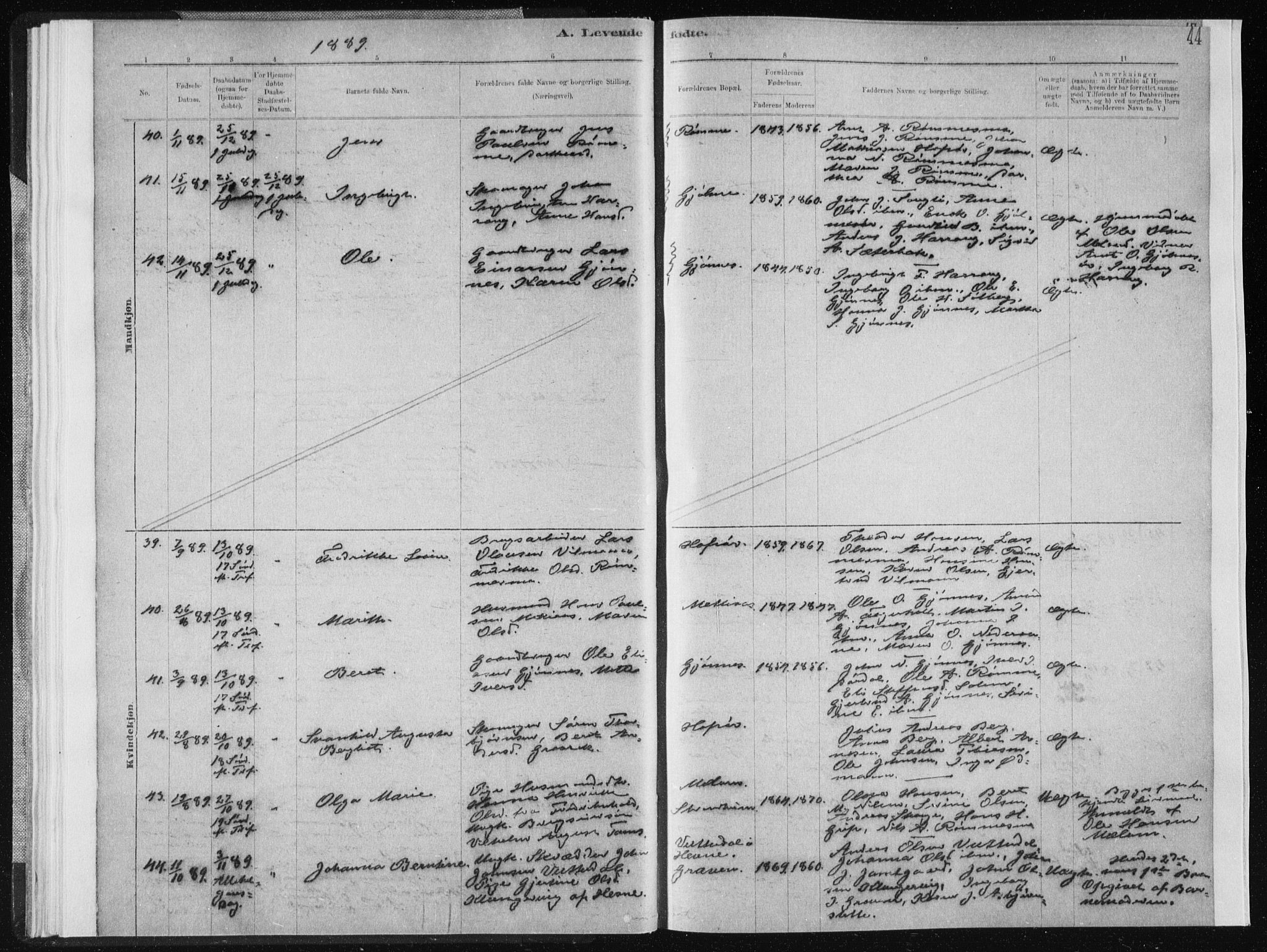 Ministerialprotokoller, klokkerbøker og fødselsregistre - Sør-Trøndelag, AV/SAT-A-1456/668/L0818: Parish register (copy) no. 668C07, 1885-1898, p. 44