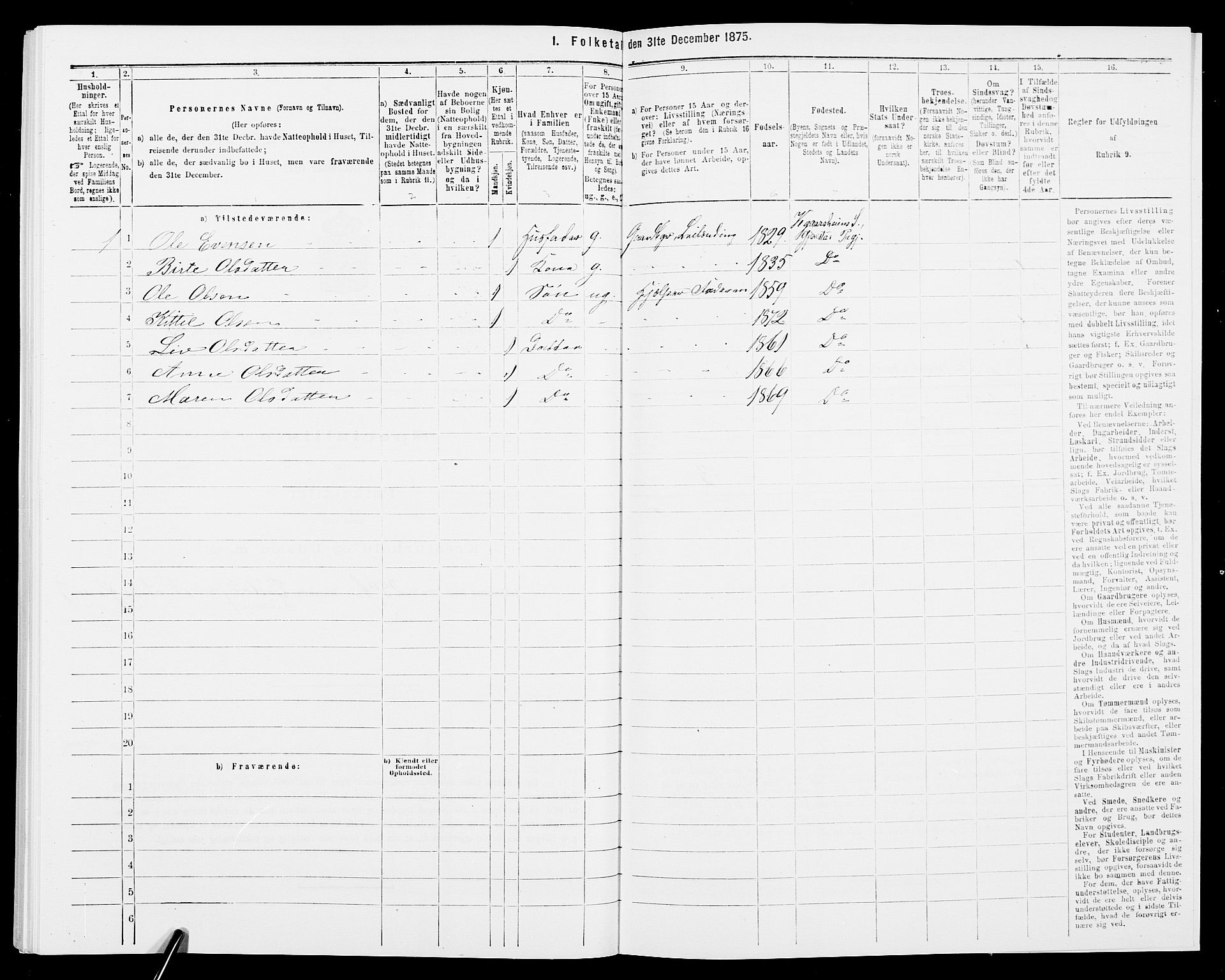 SAK, 1875 census for 0911P Gjerstad, 1875, p. 1014