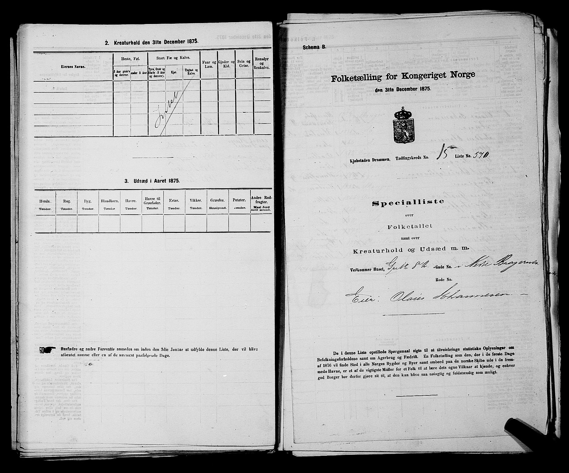 SAKO, 1875 census for 0602 Drammen, 1875, p. 1692