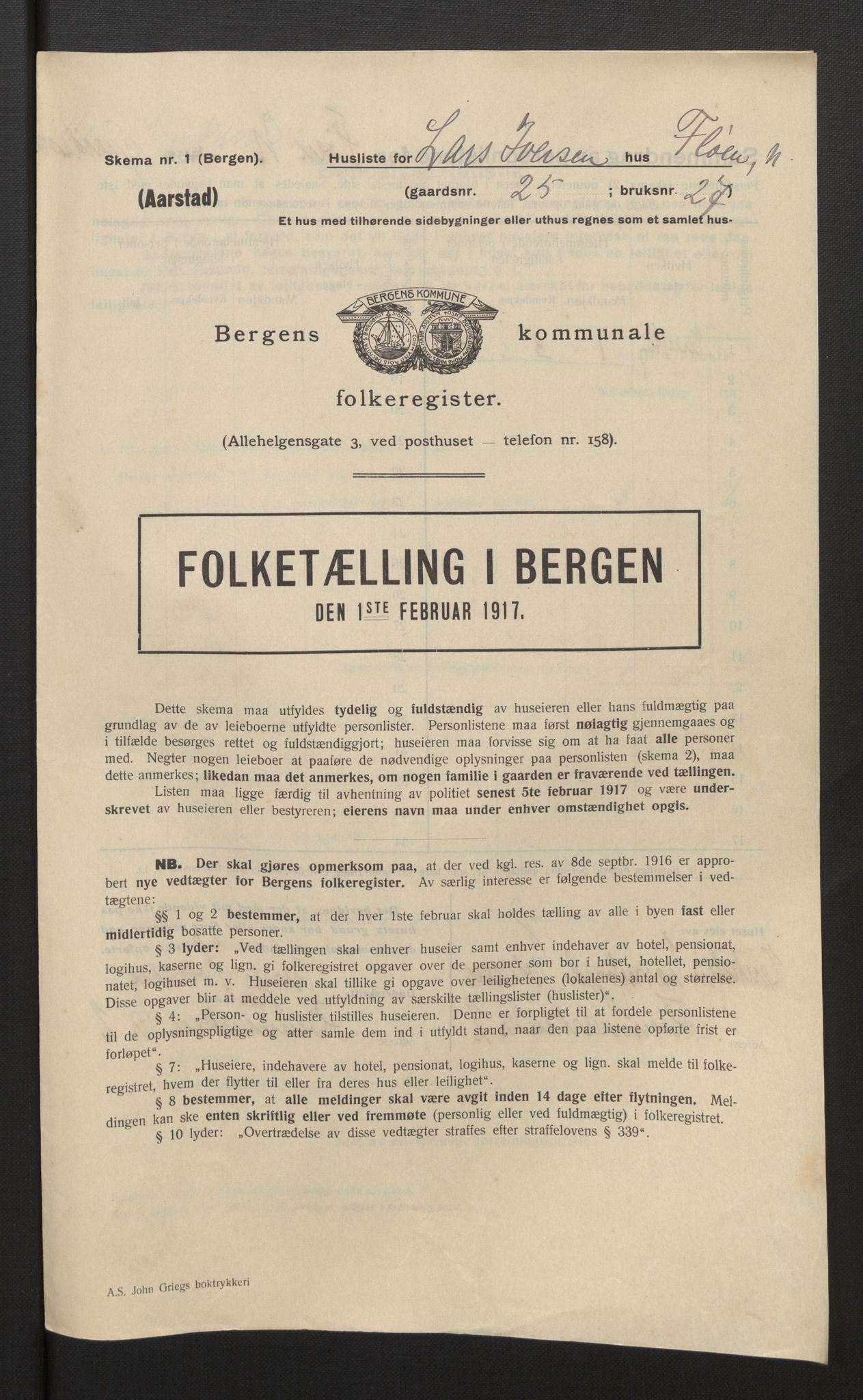 SAB, Municipal Census 1917 for Bergen, 1917, p. 54192