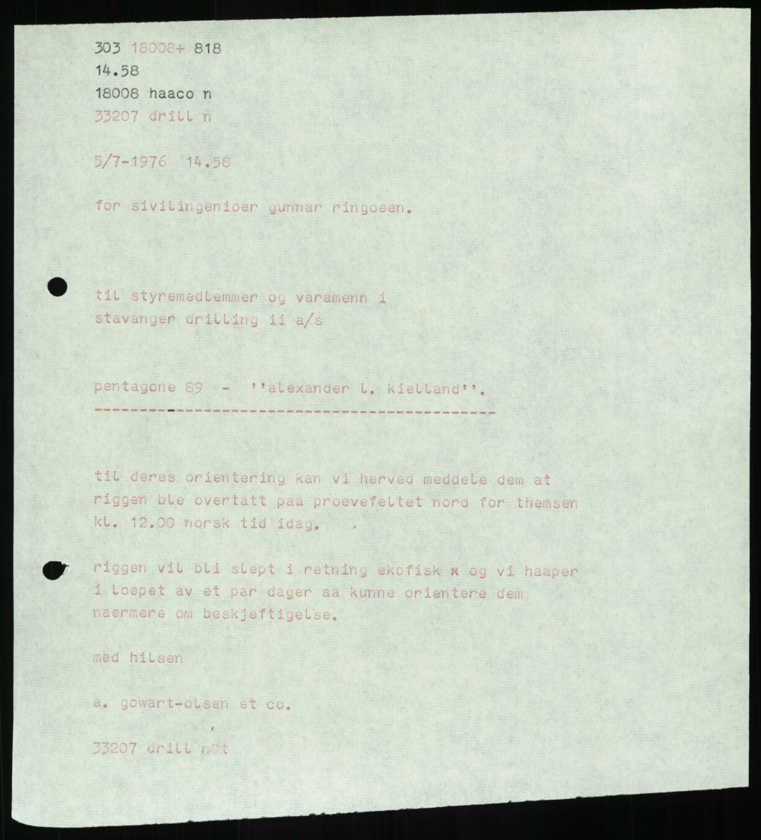 Pa 1503 - Stavanger Drilling AS, SAST/A-101906/A/Ab/Abc/L0006: Styrekorrespondanse Stavanger Drilling II A/S, 1974-1977, p. 173