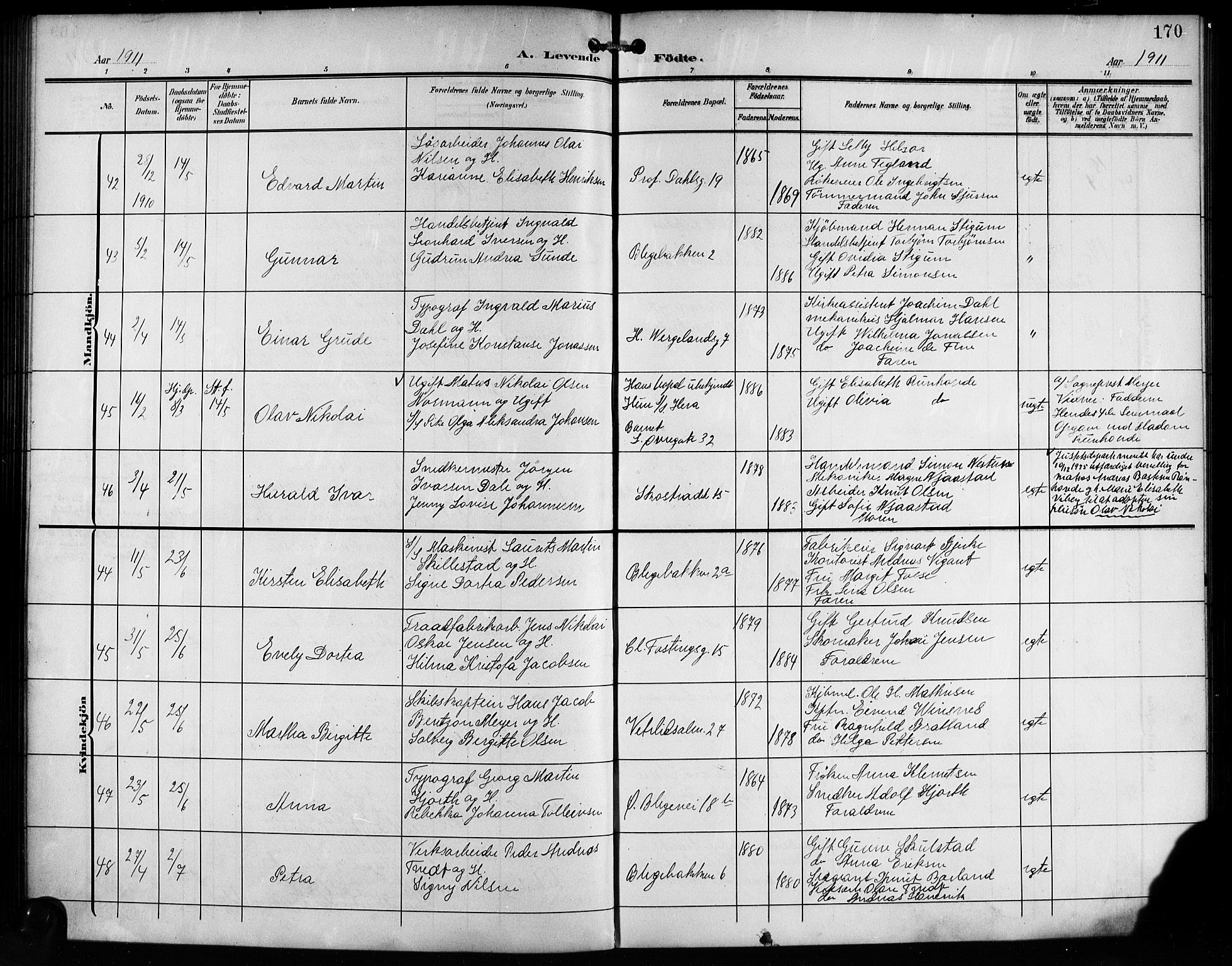 Korskirken sokneprestembete, AV/SAB-A-76101/H/Hab: Parish register (copy) no. B 11, 1905-1916, p. 170