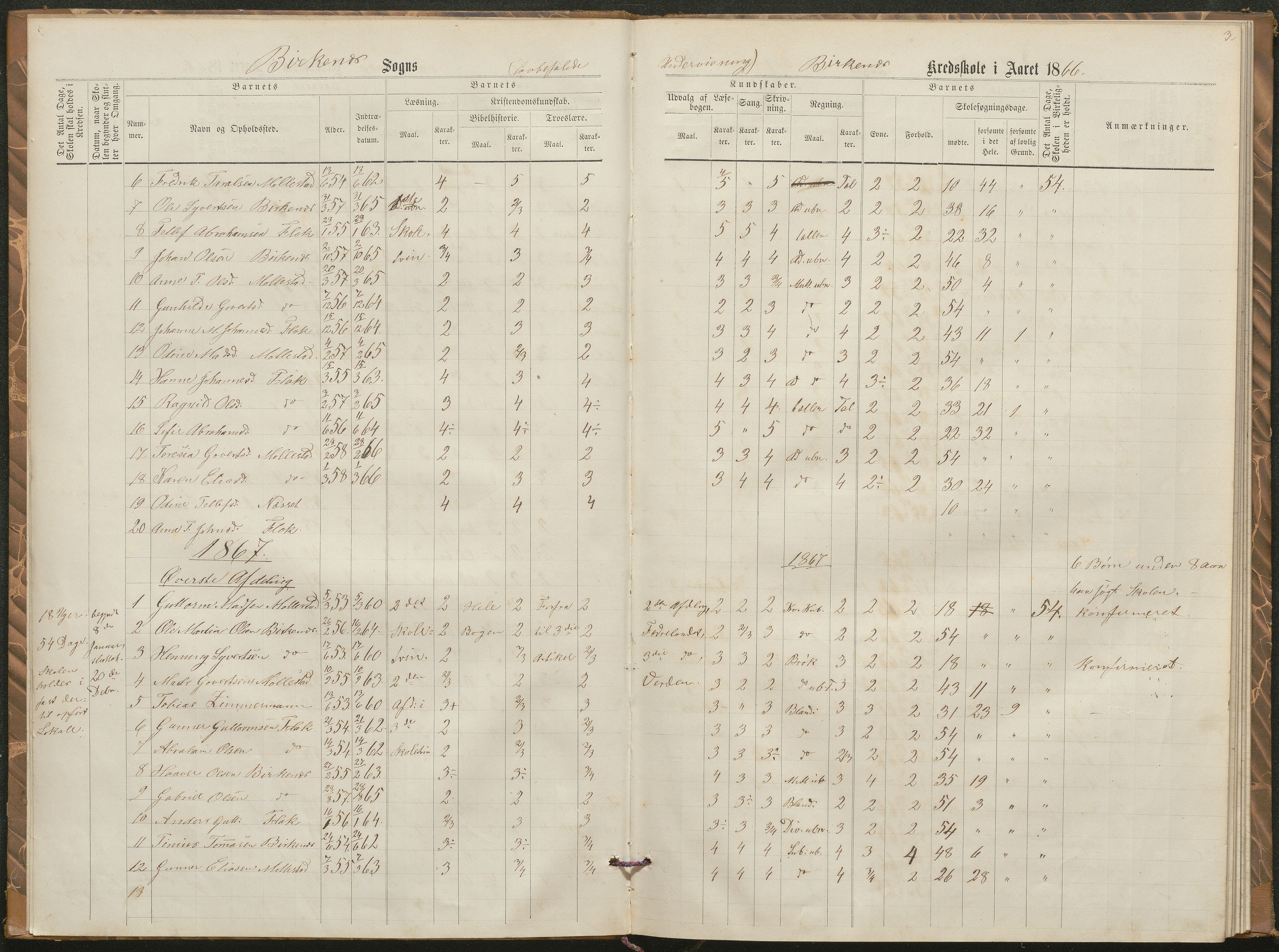 Birkenes kommune, Birkenes krets/Birkeland folkeskole frem til 1991, AAKS/KA0928-550a_91/F02/L0002: Skoleprotokoll, 1866-1878, p. 3