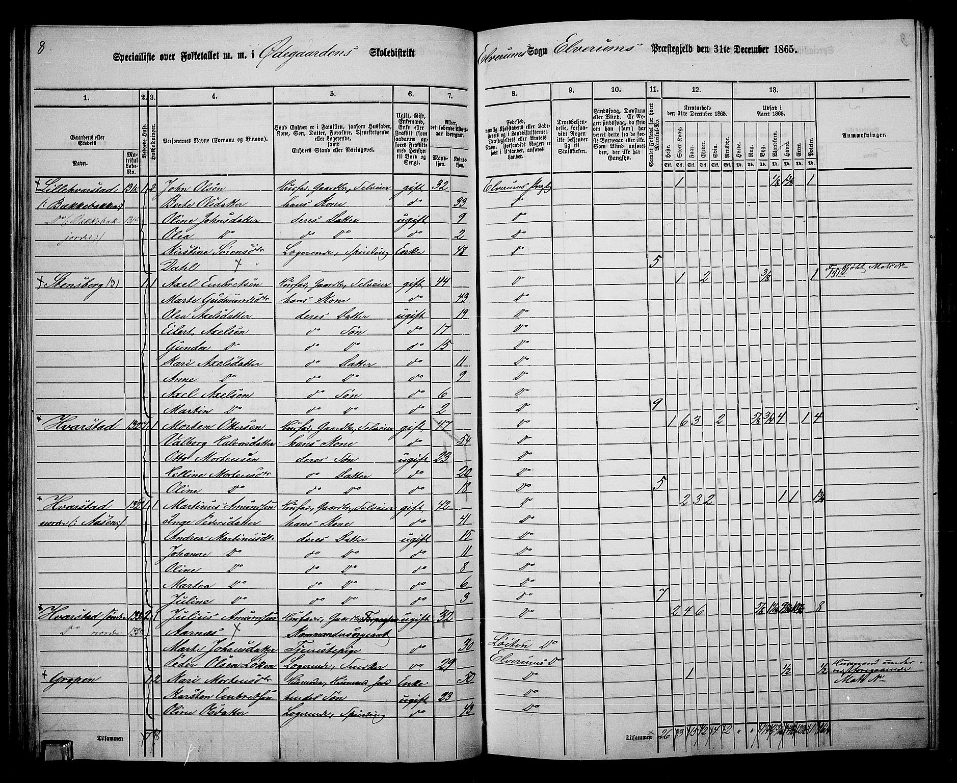 RA, 1865 census for Elverum, 1865, p. 76