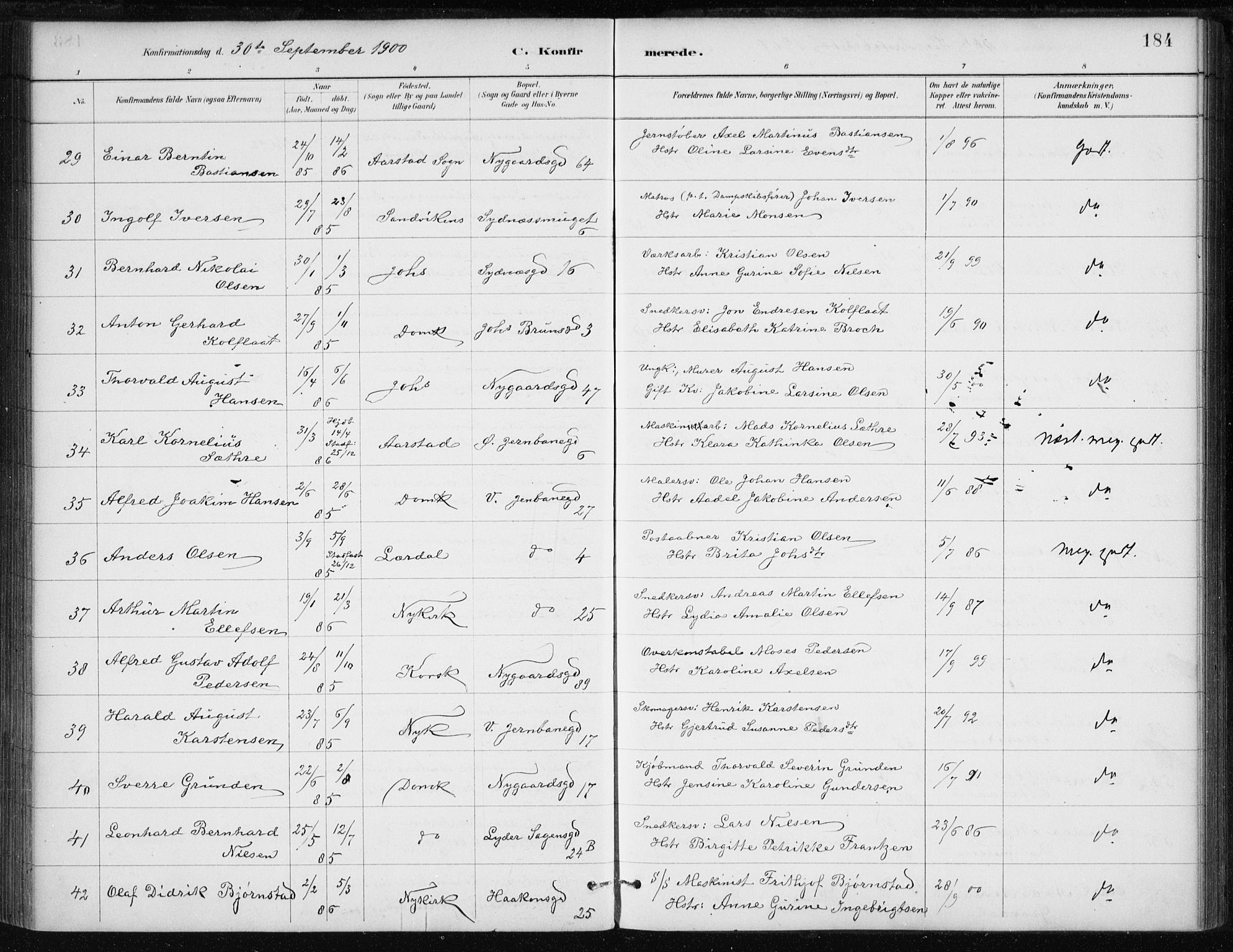 Johanneskirken sokneprestembete, AV/SAB-A-76001/H/Haa/L0008: Parish register (official) no. C 1, 1885-1907, p. 184