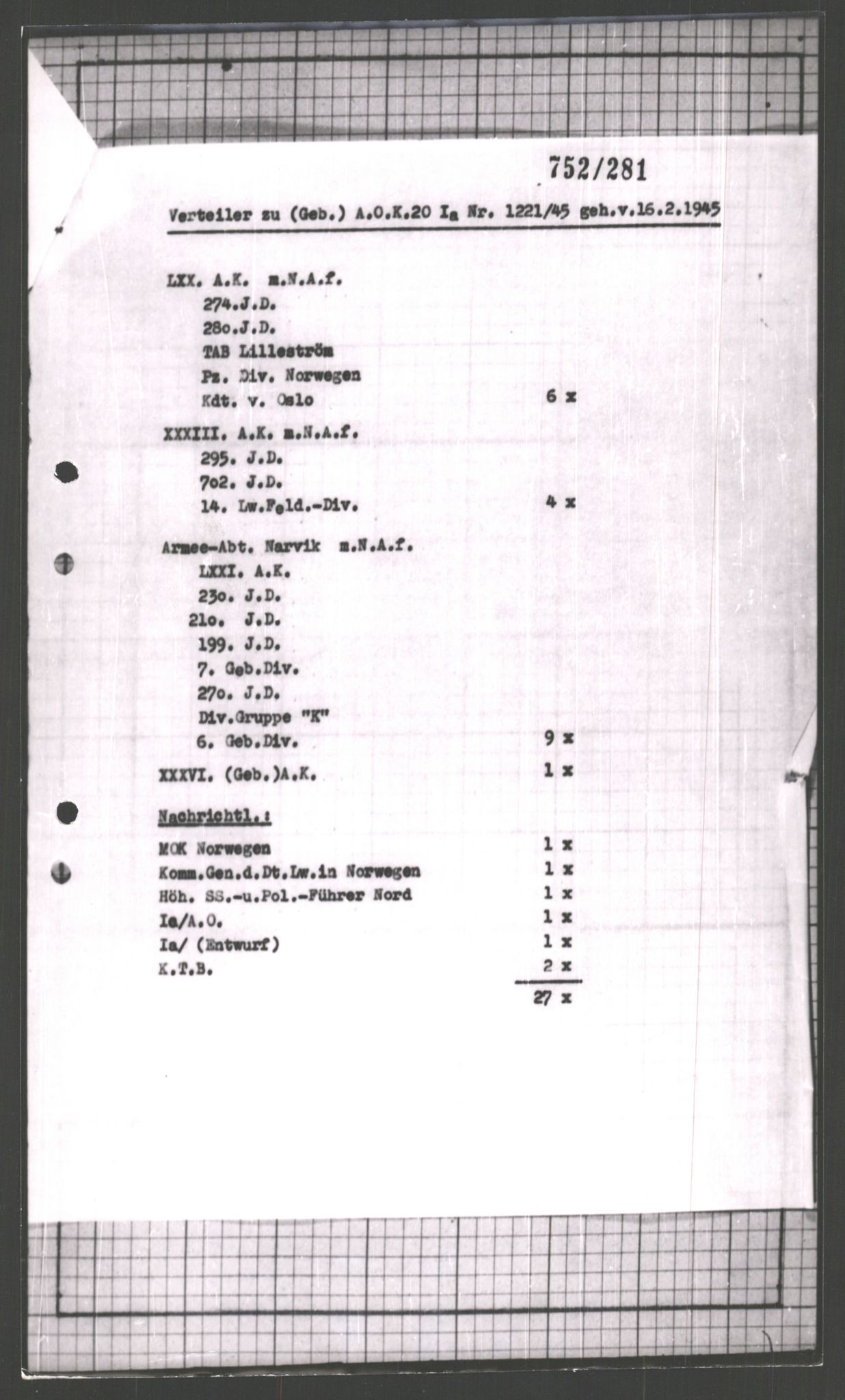 Forsvarets Overkommando. 2 kontor. Arkiv 11.4. Spredte tyske arkivsaker, AV/RA-RAFA-7031/D/Dar/Dara/L0003: Krigsdagbøker for 20. Gebirgs-Armee-Oberkommando (AOK 20), 1945, p. 118