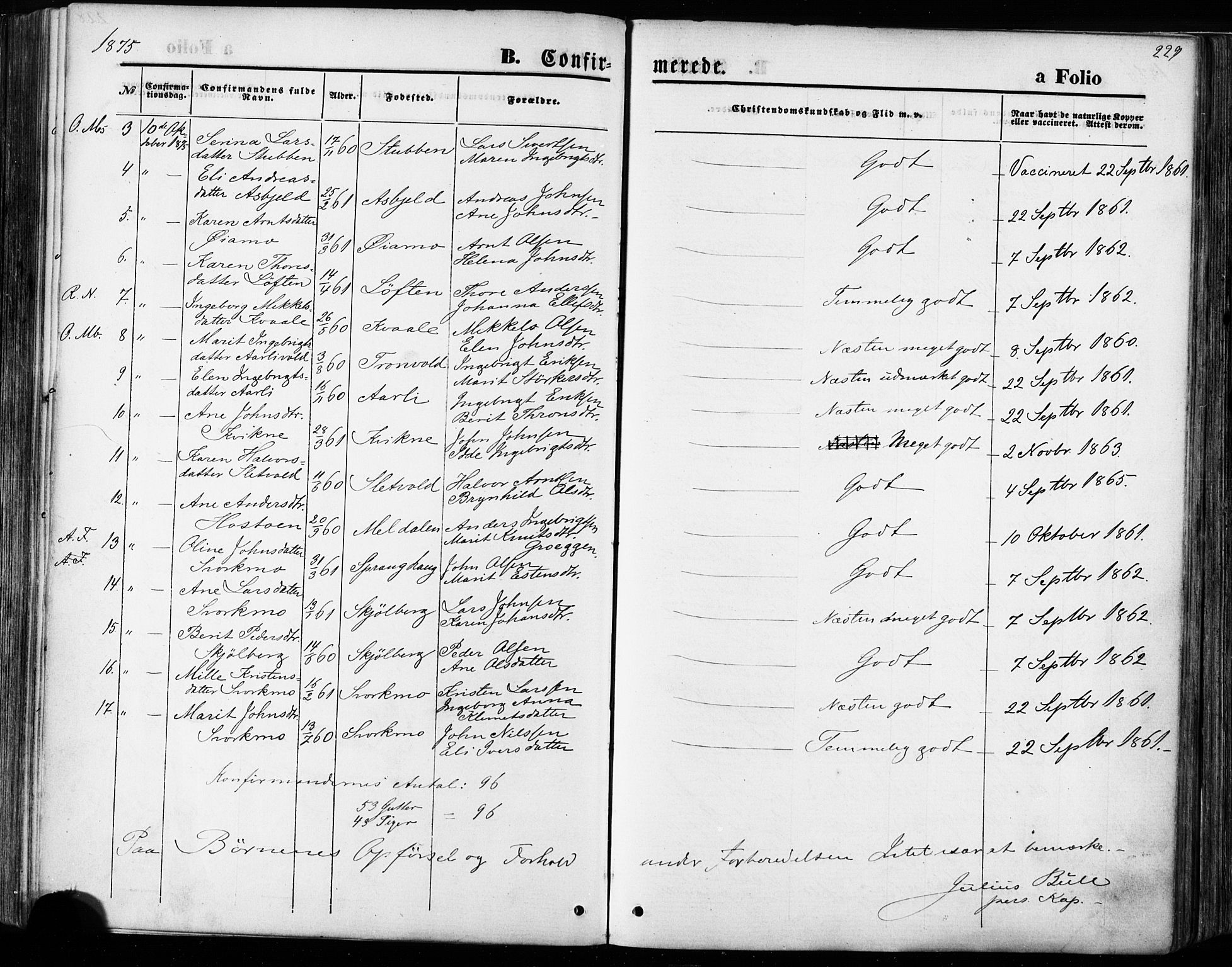 Ministerialprotokoller, klokkerbøker og fødselsregistre - Sør-Trøndelag, SAT/A-1456/668/L0807: Parish register (official) no. 668A07, 1870-1880, p. 229