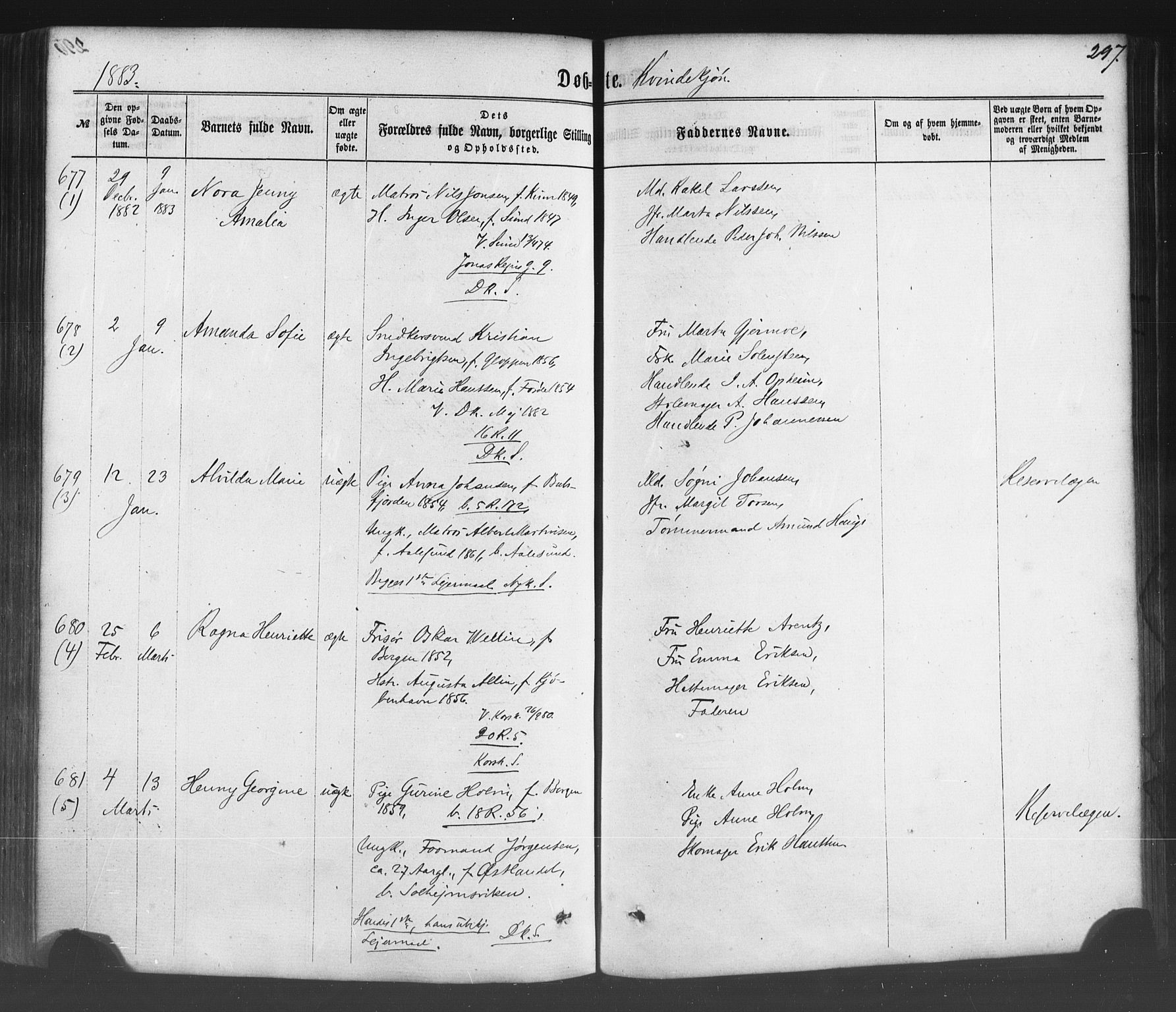 Fødselsstiftelsens sokneprestembete*, SAB/-: Parish register (official) no. A 1, 1863-1883, p. 297