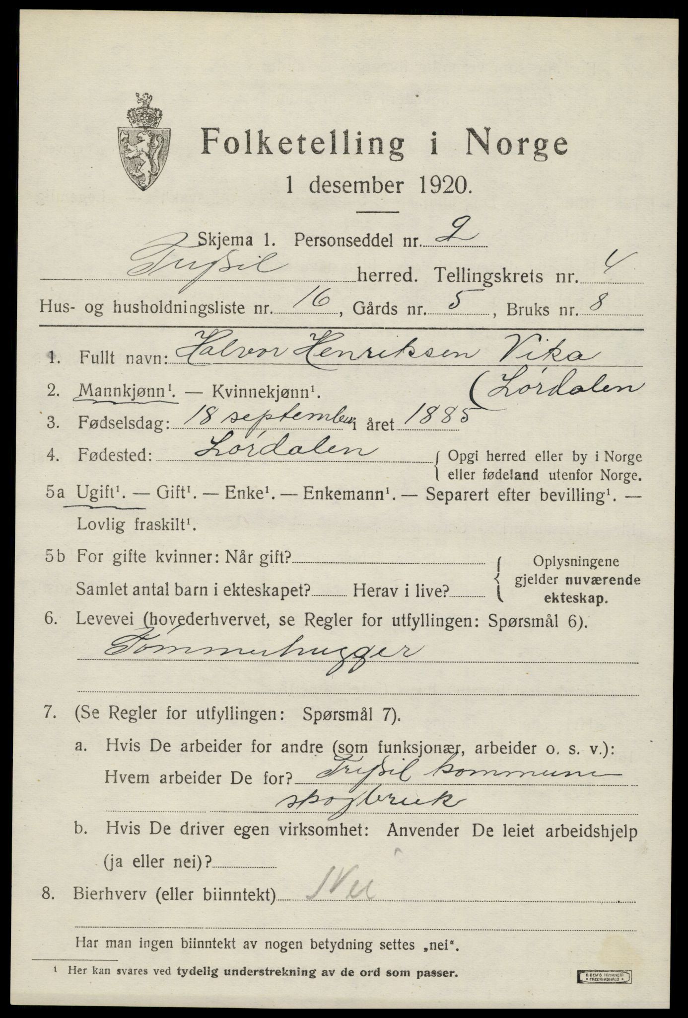 SAH, 1920 census for Trysil, 1920, p. 4293