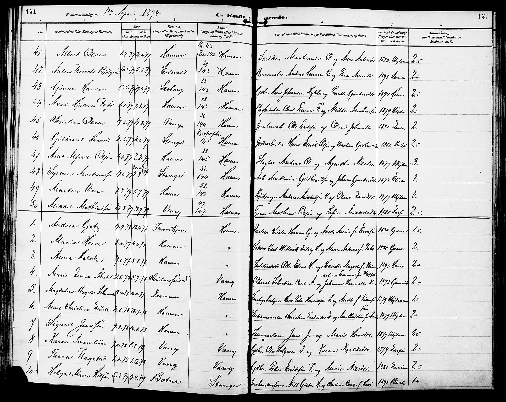 Vang prestekontor, Hedmark, AV/SAH-PREST-008/H/Ha/Haa/L0017: Parish register (official) no. 17, 1890-1899, p. 151