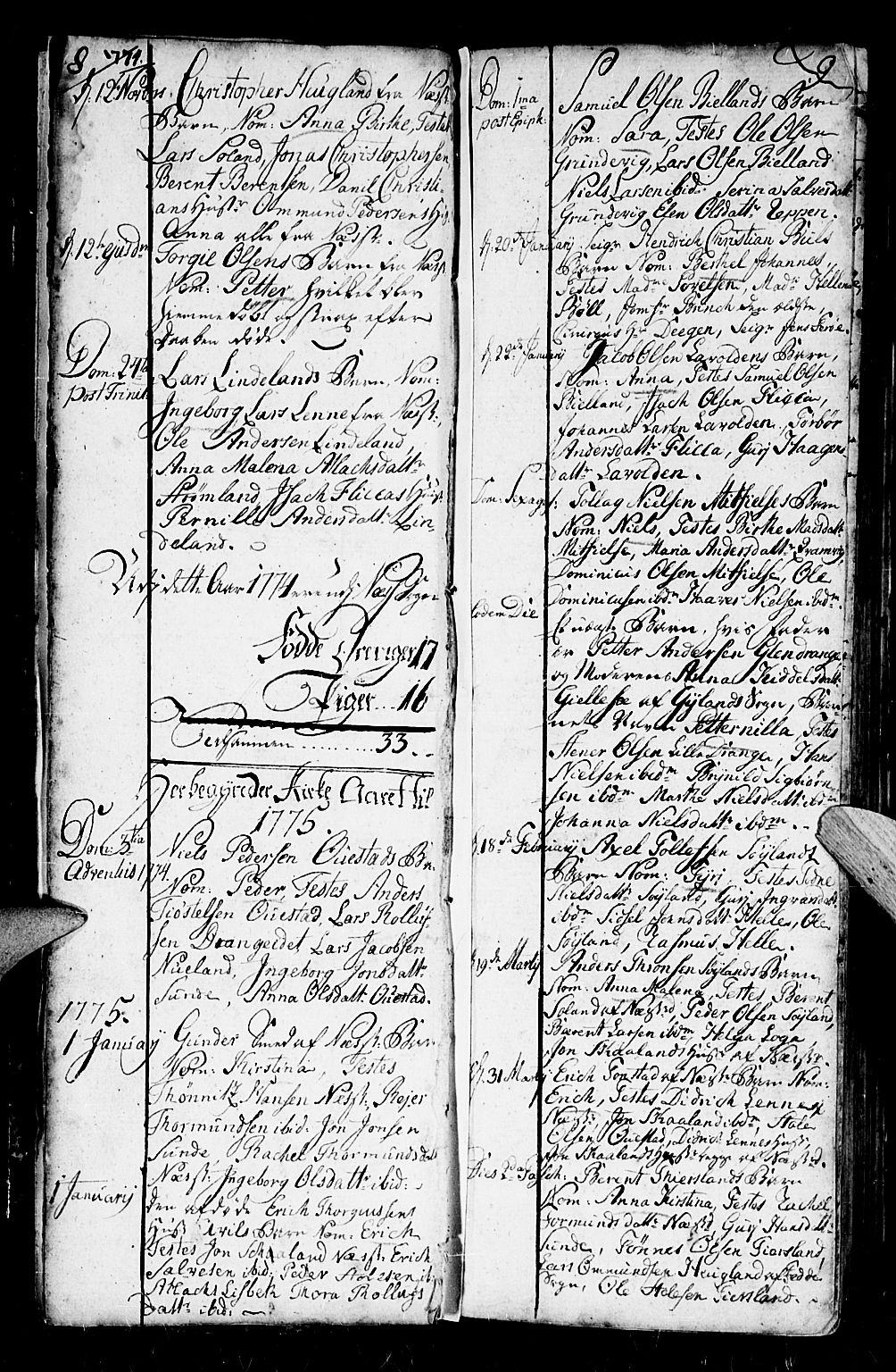 Flekkefjord sokneprestkontor, SAK/1111-0012/F/Fb/Fbc/L0001: Parish register (copy) no. B 1, 1773-1801, p. 8-9